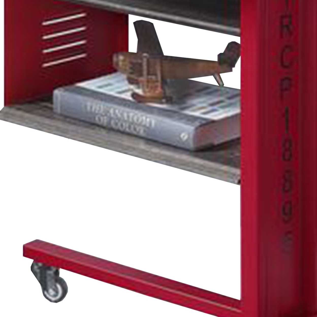 Accent Table With Metal Cargo Style And 3 Caster Wheels, Red- Saltoro Sherpi