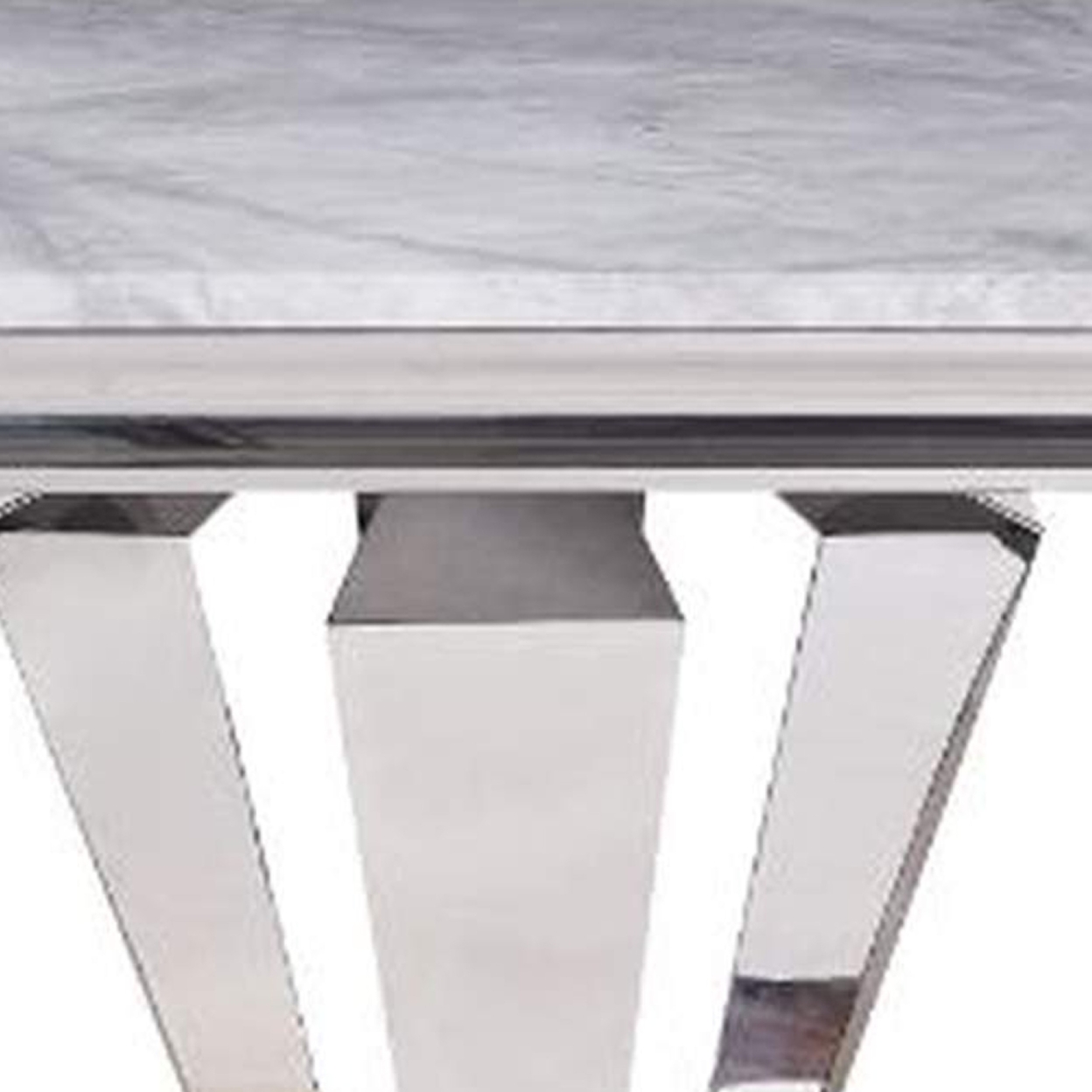 End Table With Faux Marble Top And Metal Base, White And Silver- Saltoro Sherpi