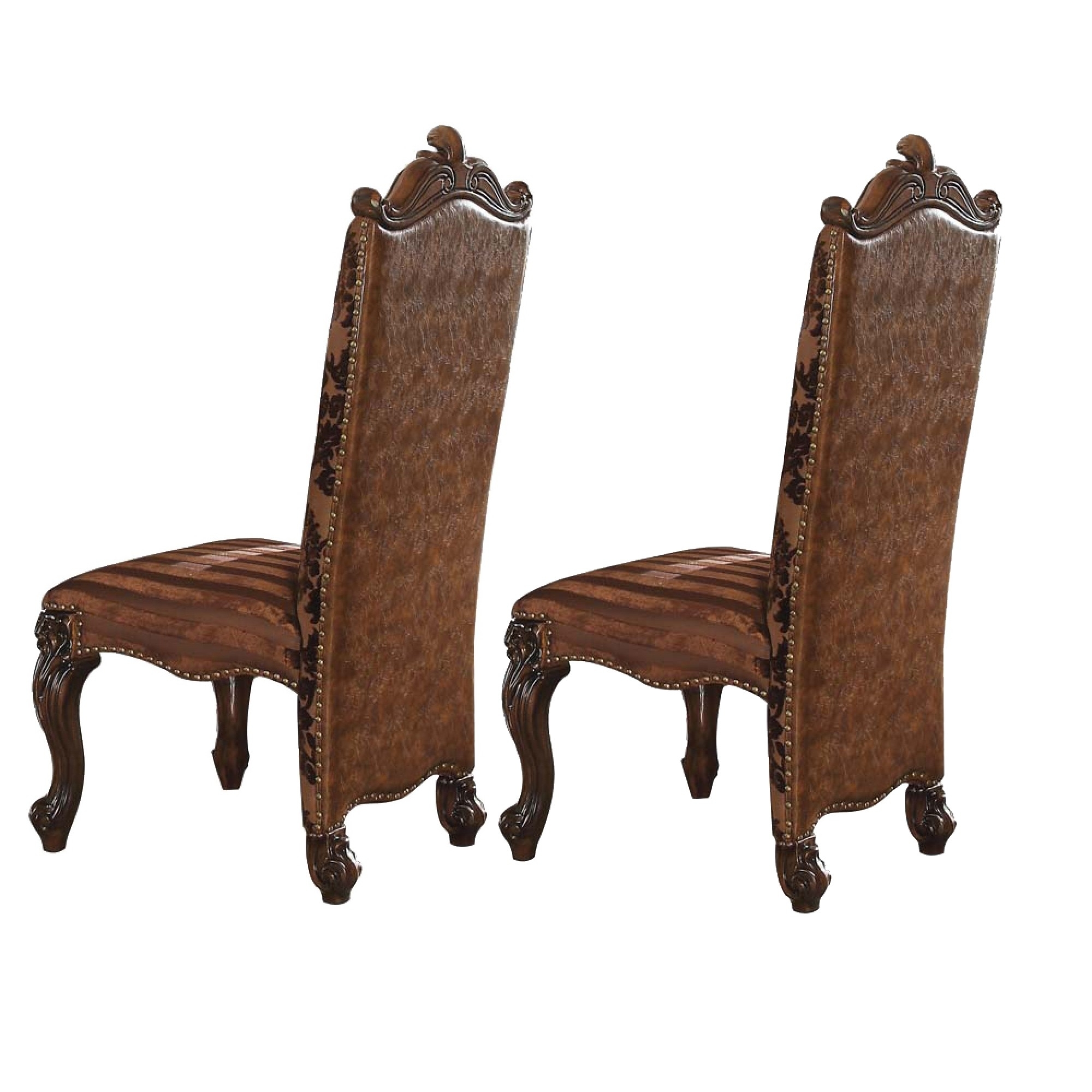 27 Inch Wide Side Chair, Faux Leather, Set Of 2, Brown- Saltoro Sherpi
