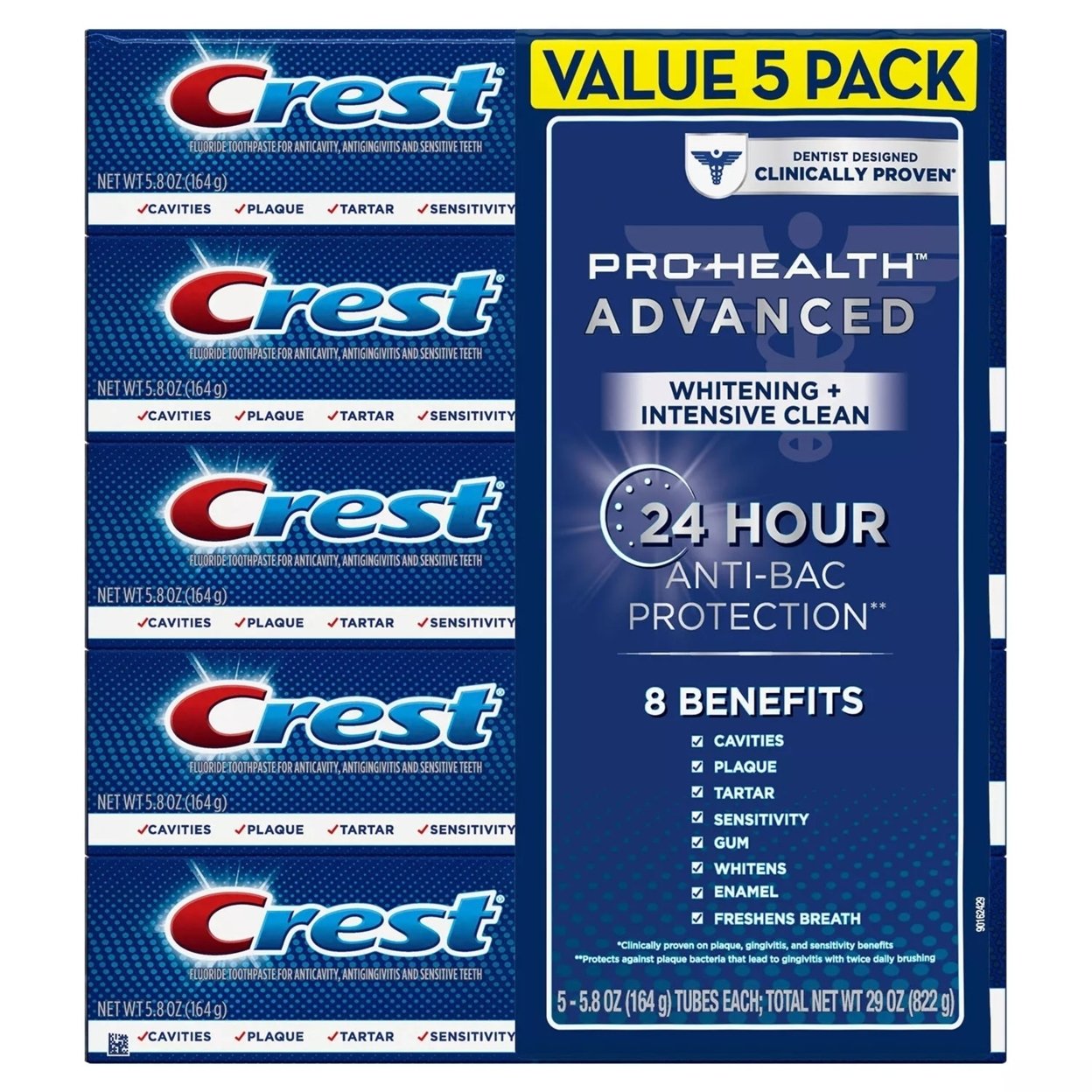 Crest Pro-Health Advanced Whitening + Intensive Clean Toothpaste, (5.8 Oz, 5 Ct)