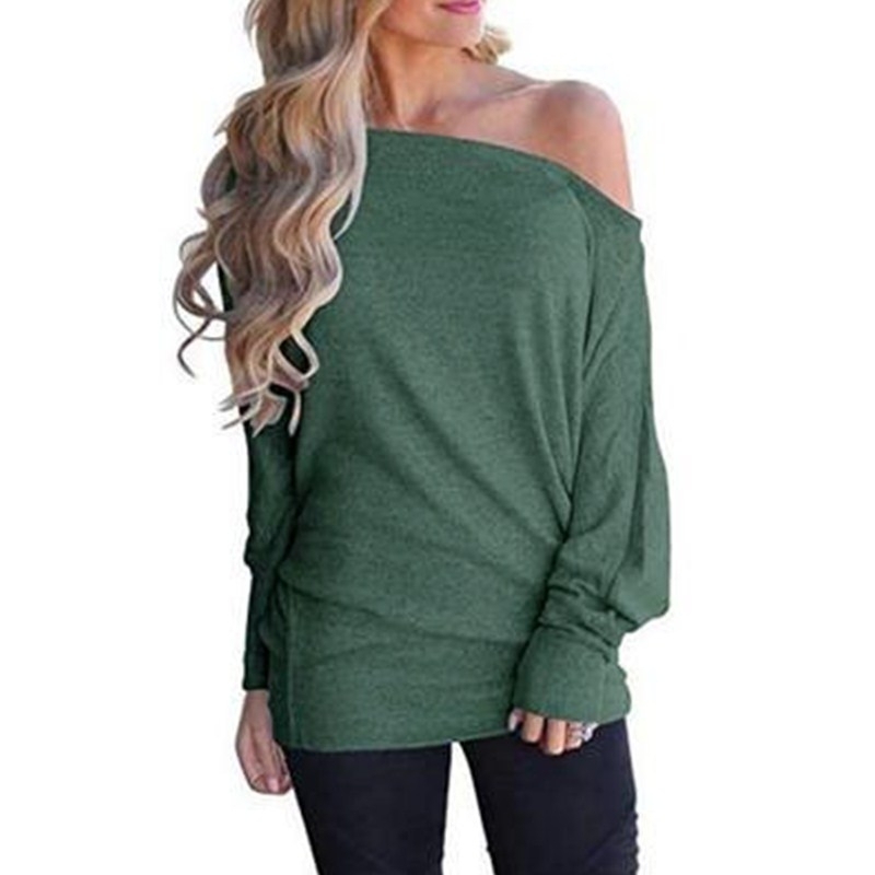 Women's Off Shoulder Long Sleeve Oversized Pullover Sweater - green, xl