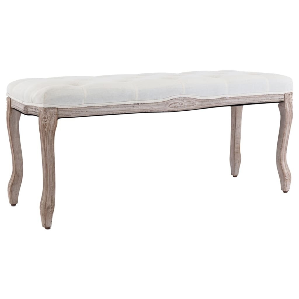 Bench Cream White 43.3"x15"x18.9" Linen and Solid Wood