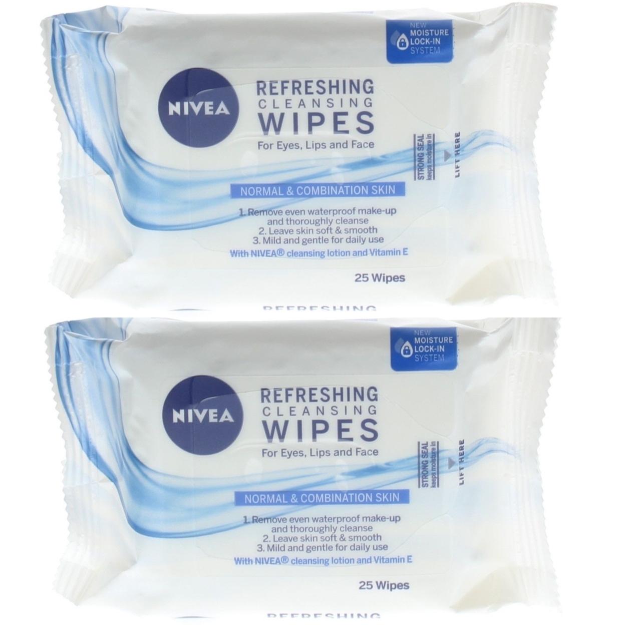 Nivea 3-In-1 Refreshing Cleansing Wipes Face Cleansing (2 Packs Of 25 Wipes- Total 50 Wipes)