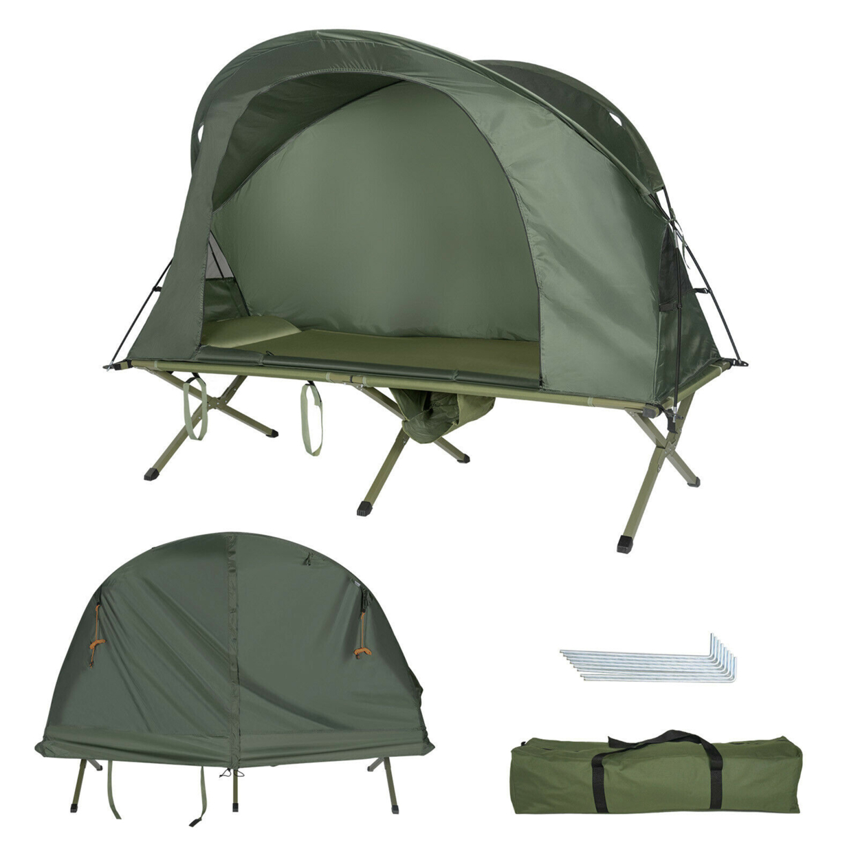 Gymax 1-Person Outdoor Camping Tent Cot Elevated Compact Tent Set W/ External Cover - Green