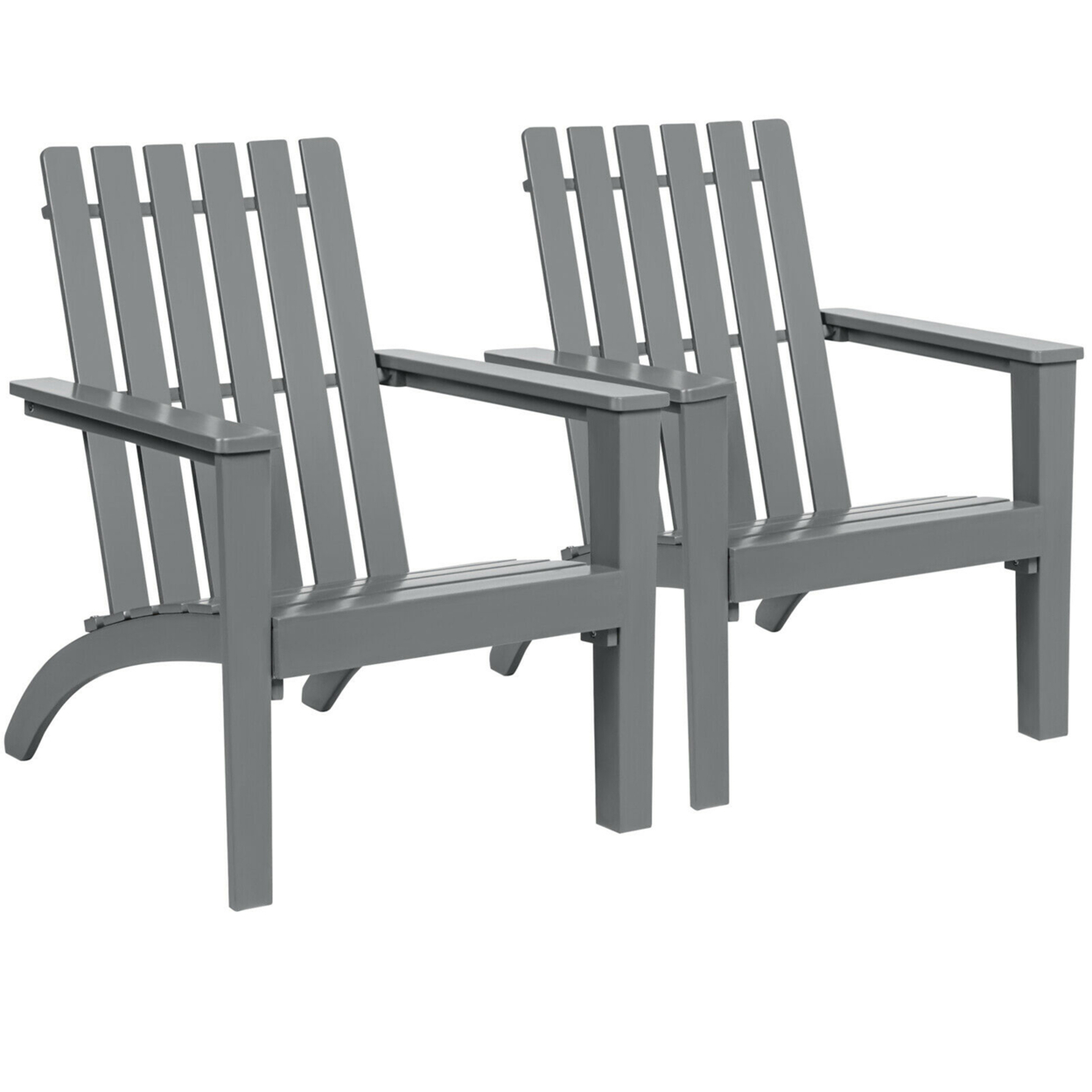 Set Of 2 Outdoor Wooden Adirondack Chair Patio Lounge Chair W/ Armrest - Grey