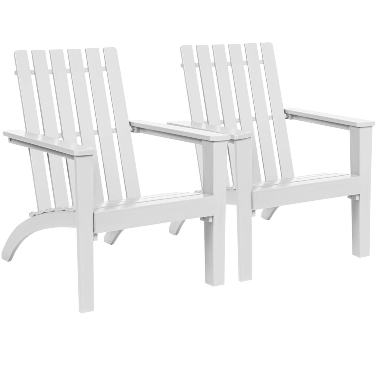 Set Of 2 Outdoor Wooden Adirondack Chair Patio Lounge Chair W/ Armrest - White