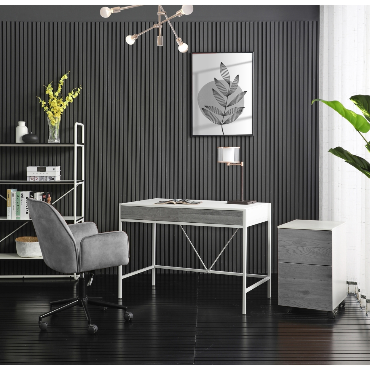 Asiya Desk-2 Storage Drawers-Poweder Coated Steel Legs - - white/grey