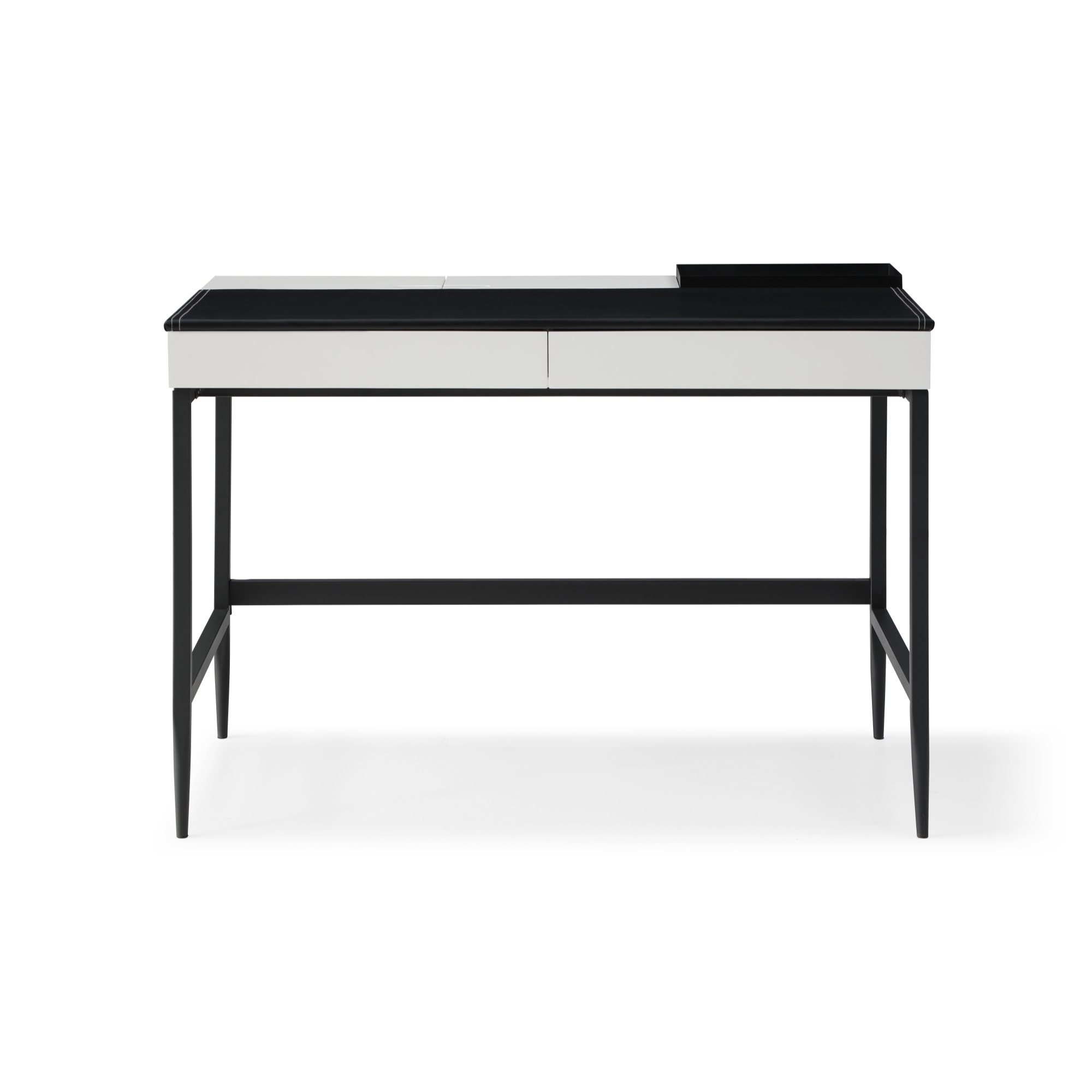Duane Desk-2 Storage Drawers-Storage Compartments With Hinged Lid-Leather Desk Pad - Black/white