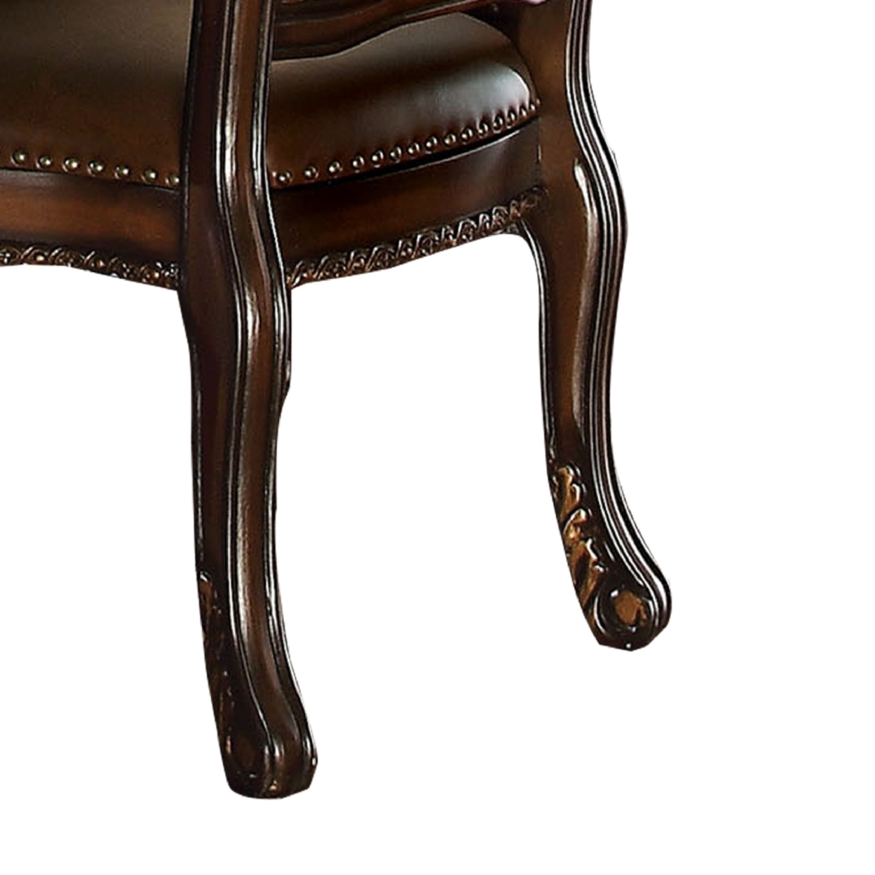 27 Inch Dining Side Chair, Vegan Faux Leather, Set Of 2, Brown- Saltoro Sherpi