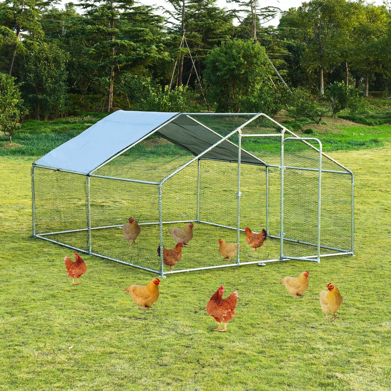 Gymax Large Walk In Chicken Coop Run House Shade Cage 10'x13' With Roof Cover Backyard