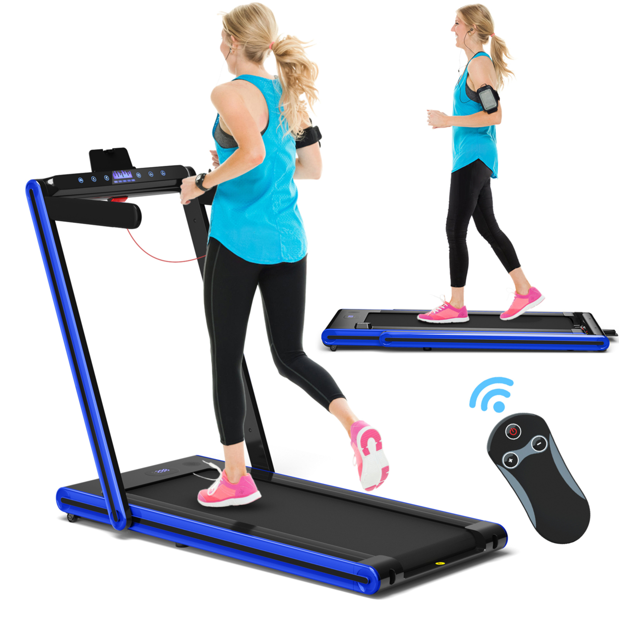 2.25HP Folding Treadmill 2-in-1 Walking Running Machine W/ APP & Remote Control - Silver