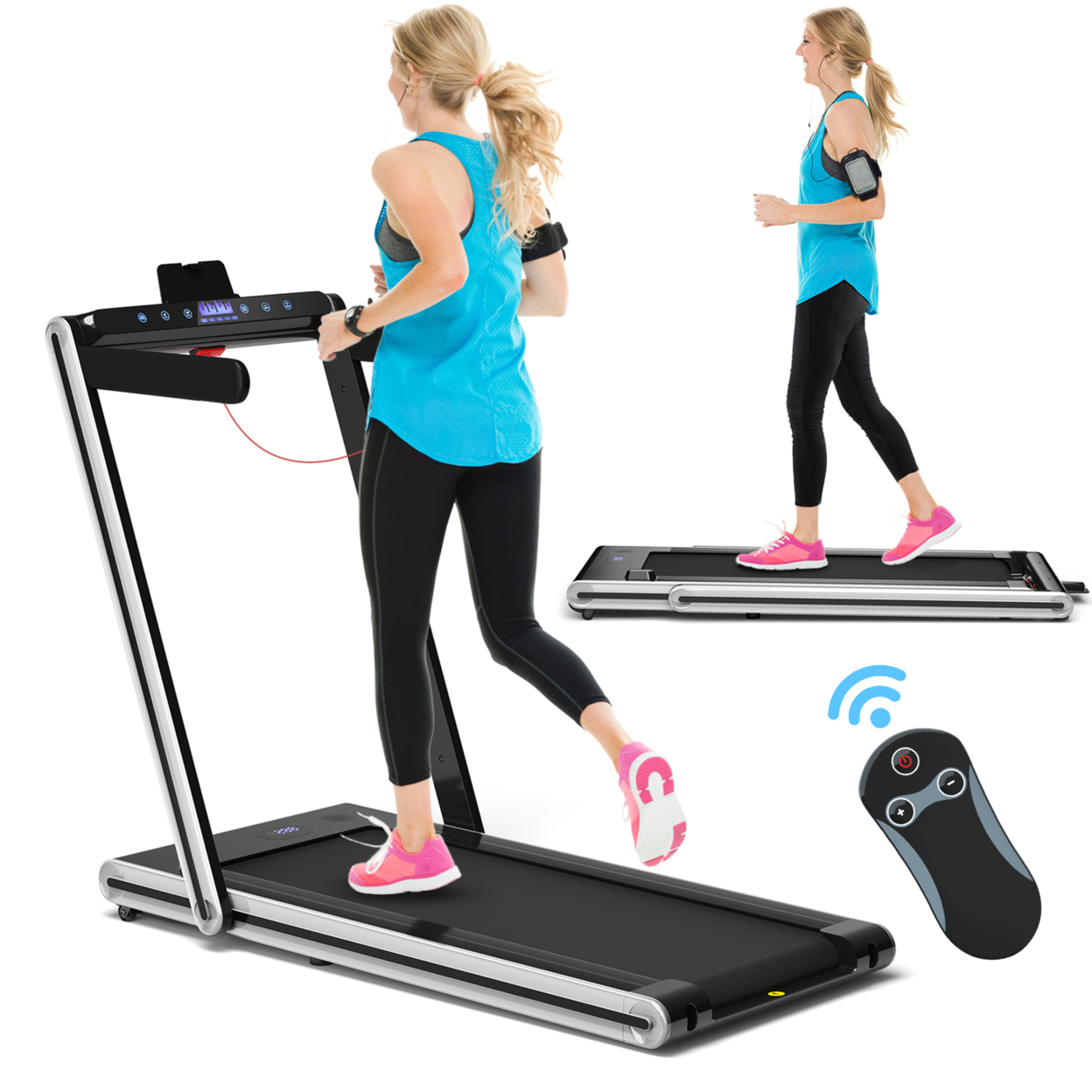 2.25HP Folding Treadmill 2-in-1 Walking Running Machine W/ APP & Remote Control - Black