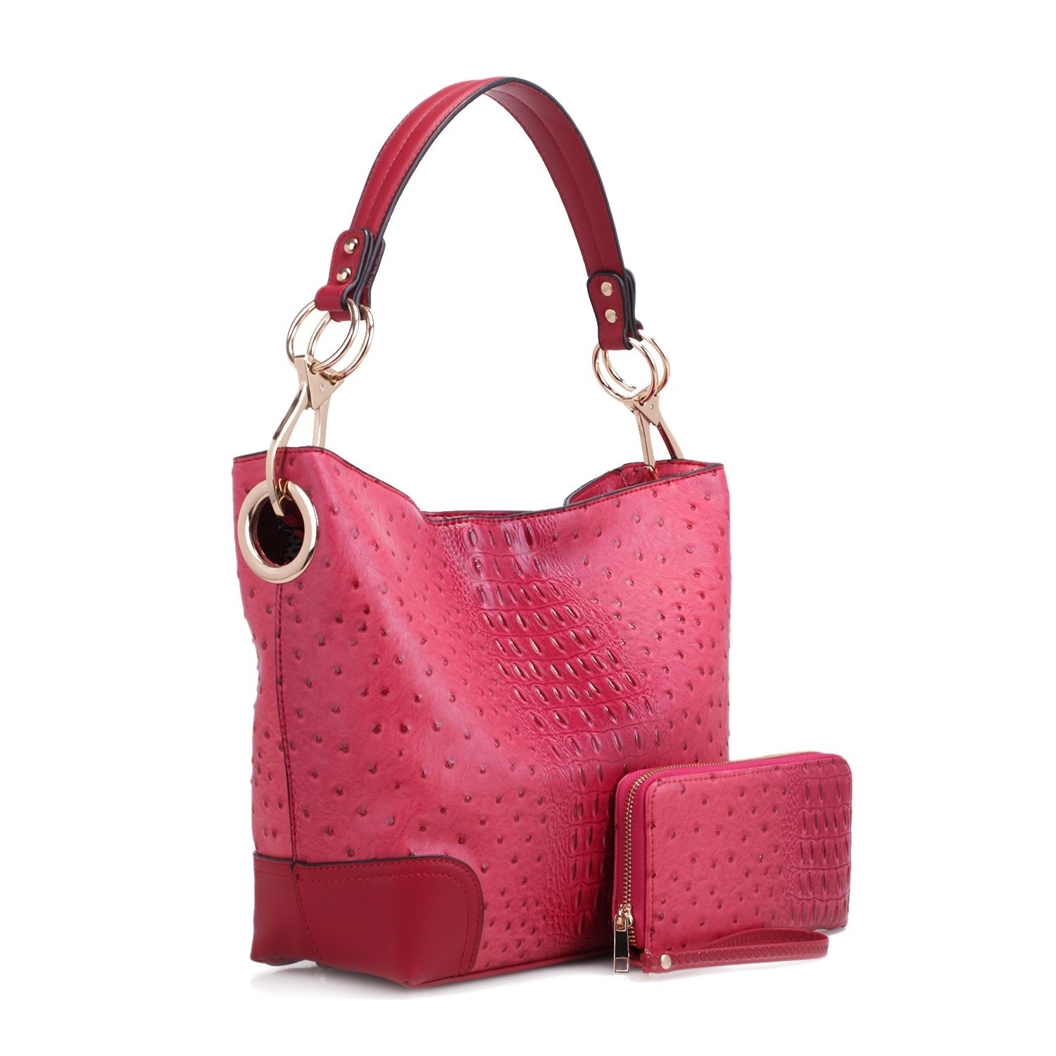 MKF Collection Wandy Leather Hobo Handbag & Wallet Set By Mia K. - Coral