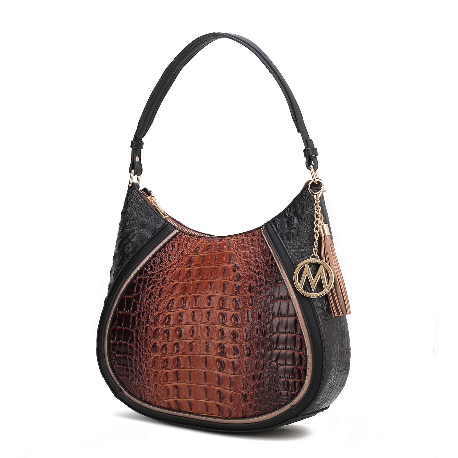 MKF Collection Nayra Embossed Hobo Handbag By Mia K. - Cognac Black