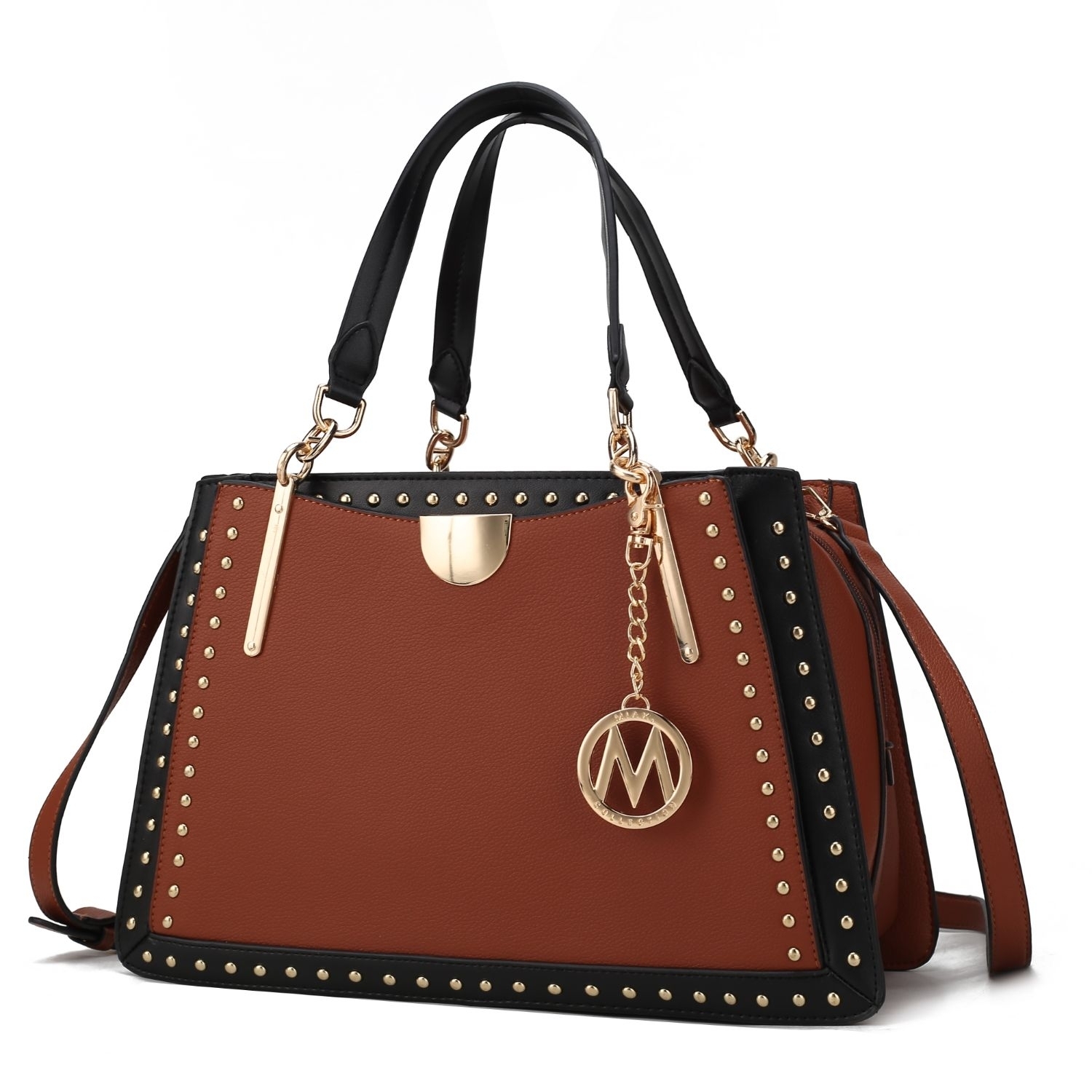 MKF Collection Aubrey Satchel Handbag By Mia K. - Cognac-Black