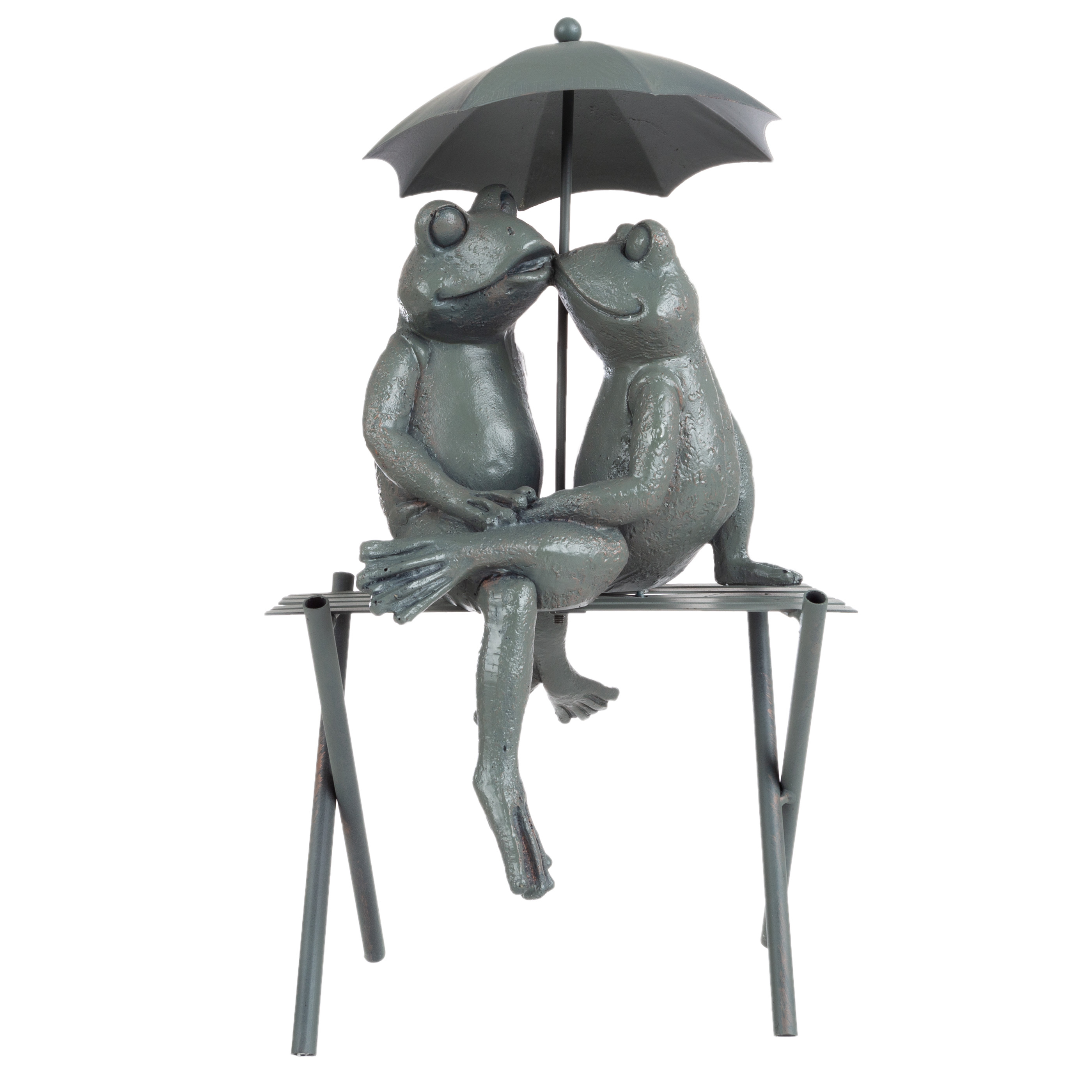 Garden Decor Statue Frog Couple On Bench Romantic Kissing Frogs Flower Bed