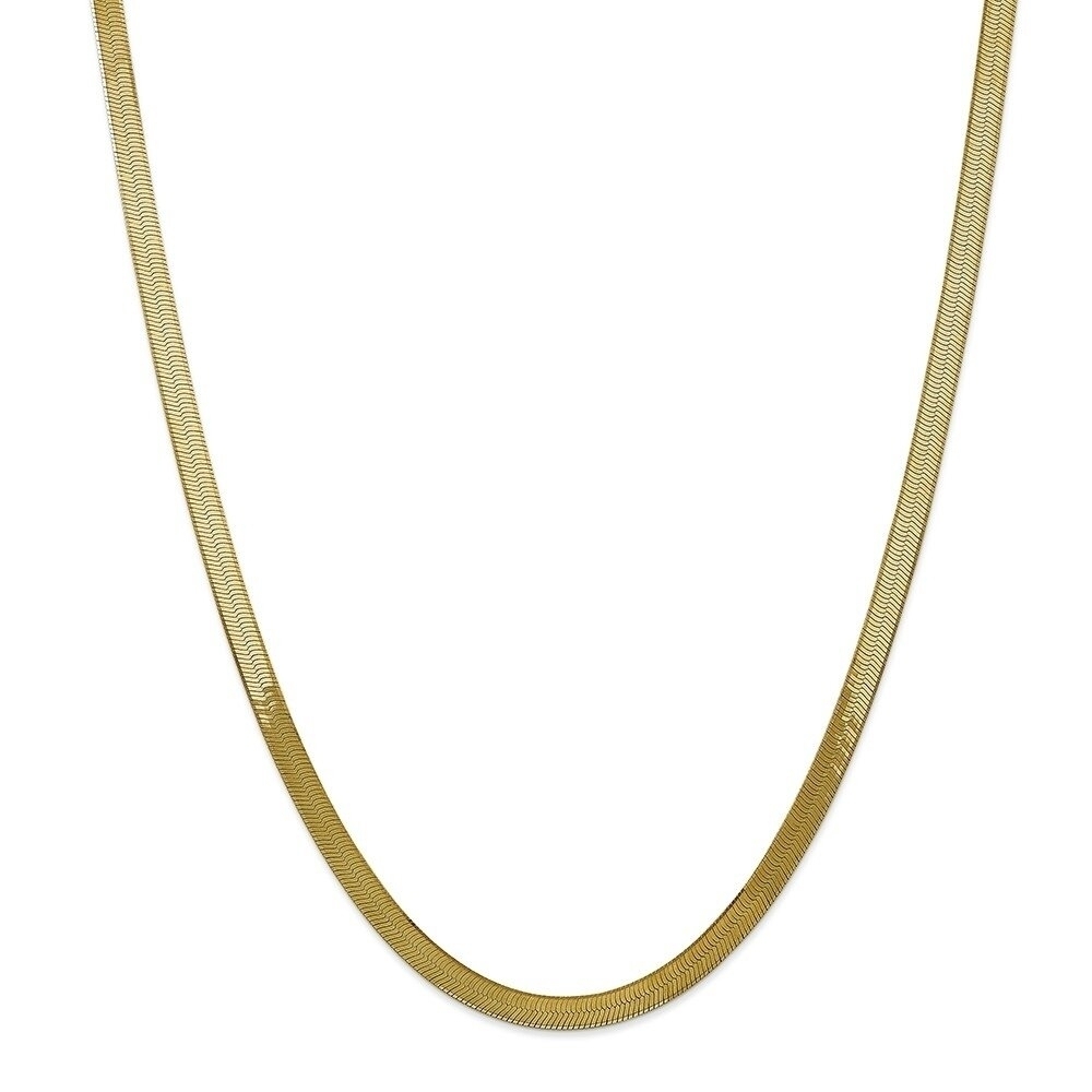 Yellow Gold 5mm Flat Herringbone Chain Necklace For Men Or Women, 20 - 24 - 24''