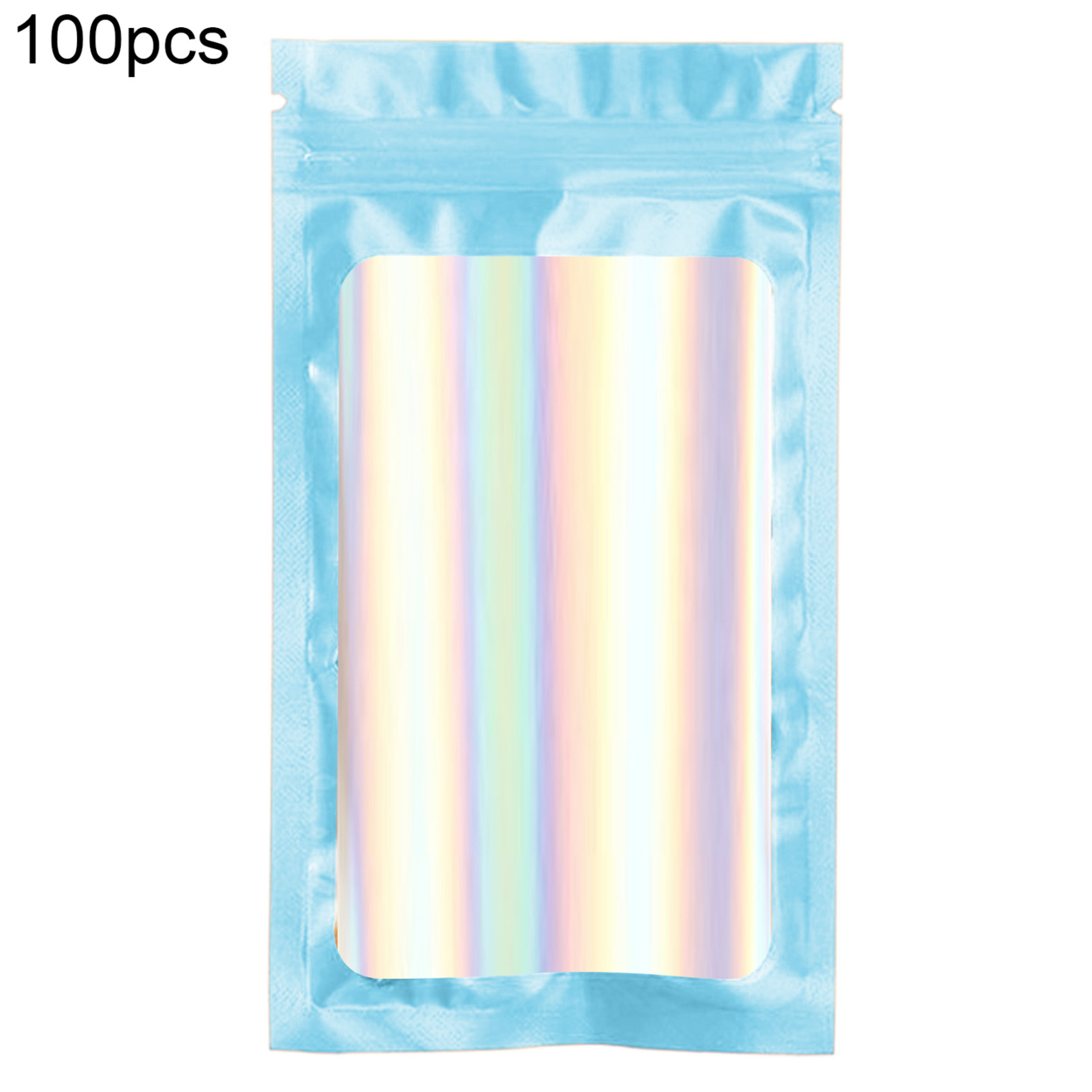 100Pcs Set Zip-lock Bags Eye-catching Odor Proof Holographic Color Cosmetic Laser Packaging Bags for Kitchen - blue, 14*20cm