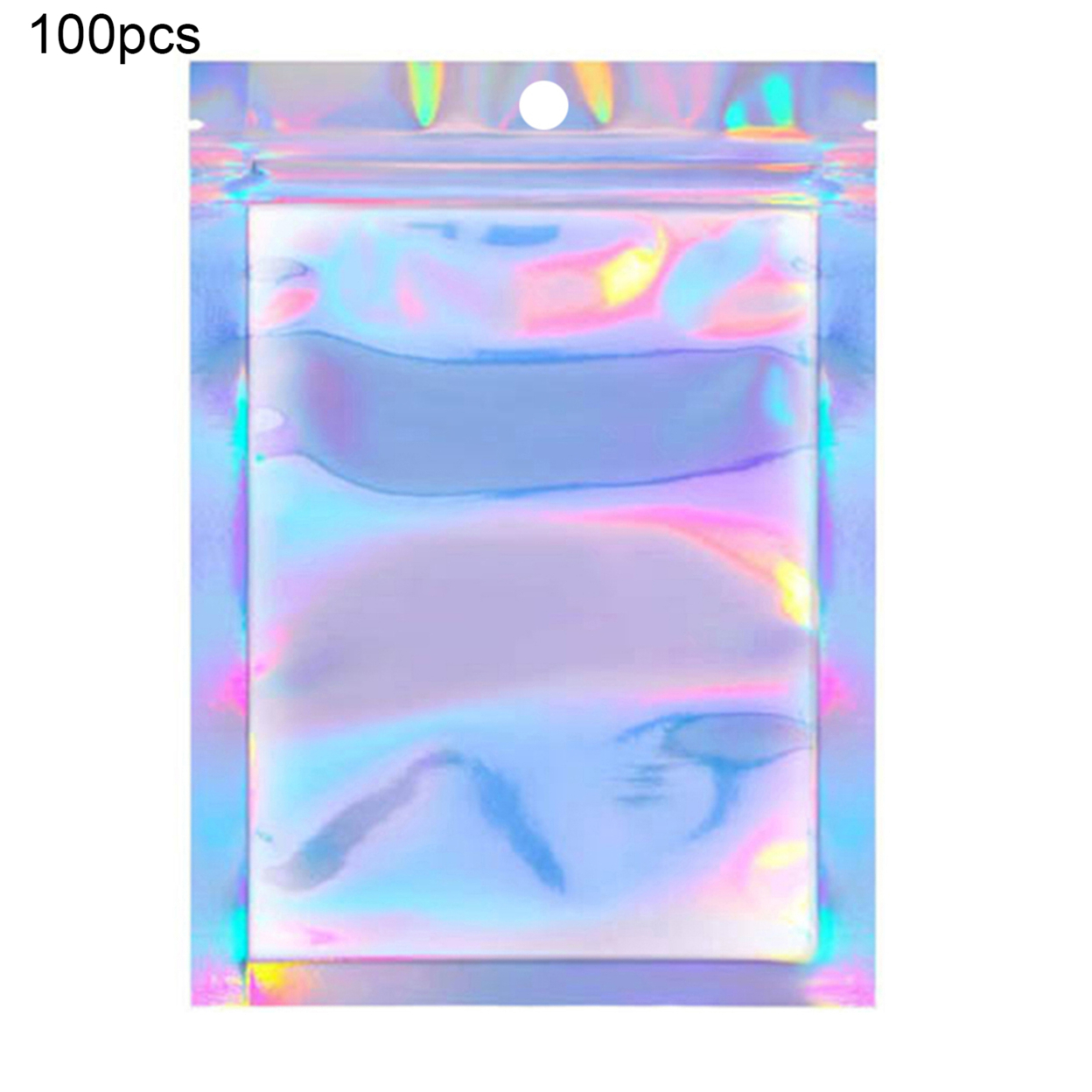 100Pcs Set Clear Holographic Laser Seal Bags Eyelashes Package Storage Pouch - 14cm x 20cm
