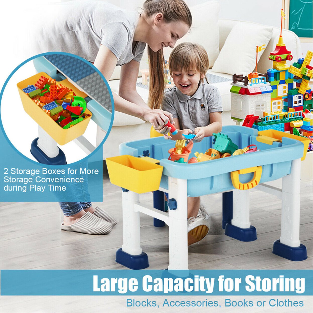 6 In 1 Kids Activity Table Set W/ Chair Toddler Luggage Building Block Table