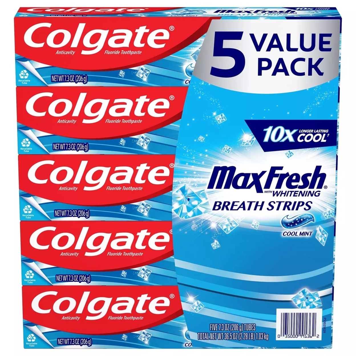 Colgate Max Fresh Toothpaste, Cool Mint, 7.3 Ounce (Pack Of 5)
