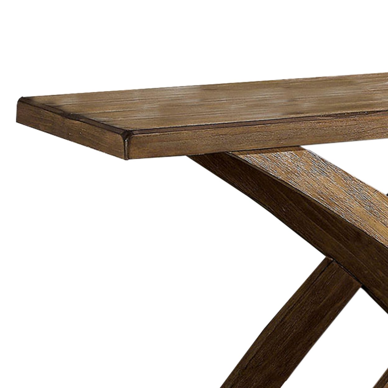 Wooden Sofa Table With Open Bottom Shelf And X Shaped Base, Antique Light Oak Brown- Saltoro Sherpi
