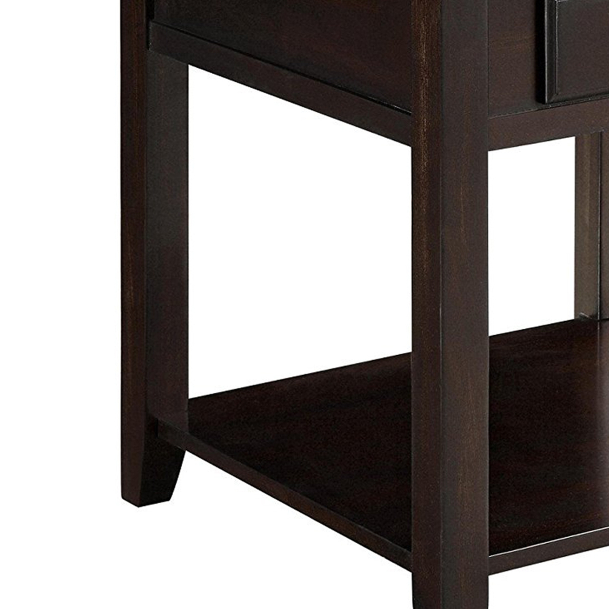 Wooden End Table With Drawer And Bottom Shelf, Walnut Brown- Saltoro Sherpi