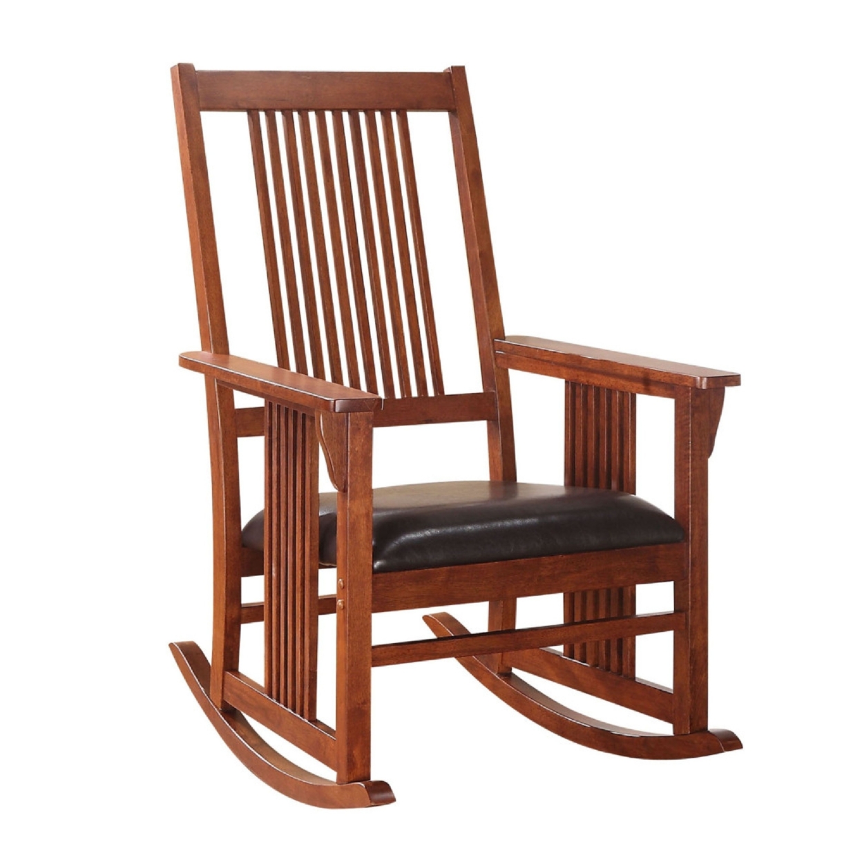 Traditional Style Wooden Rocking Chair With Slat Back, Brown- Saltoro Sherpi