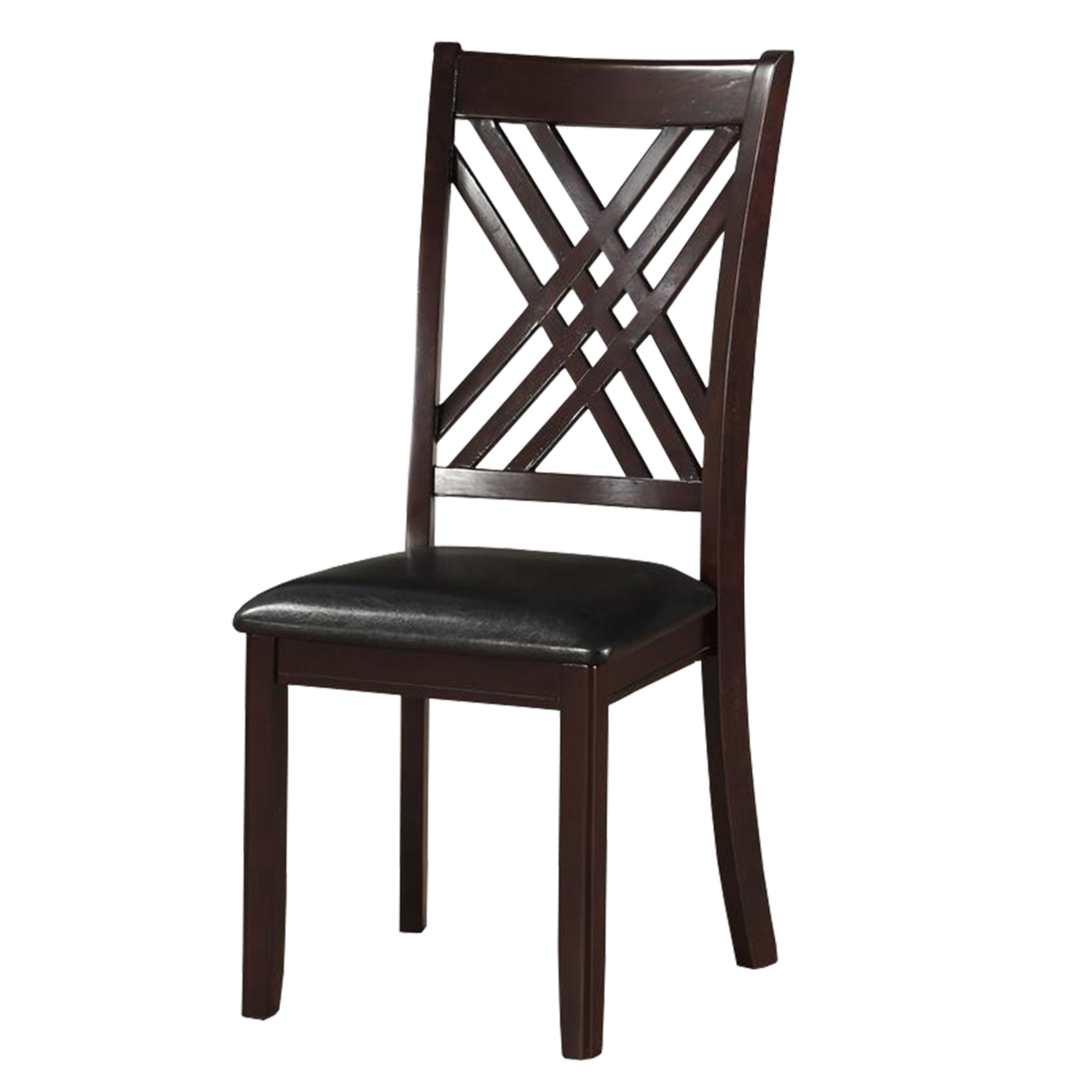 Dining Chair, Vegan Faux Leather, Cross Lattice, Set Of 2, Black- Saltoro Sherpi