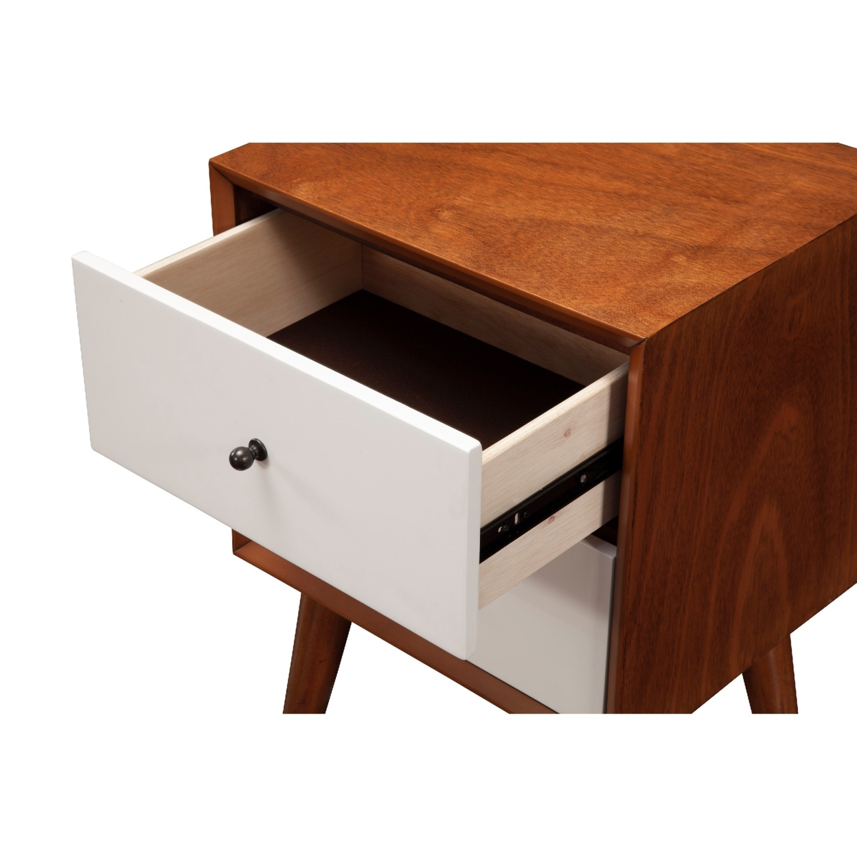 Stylish Wooden Nightstand With Two Drawers And Flared Legs, Brown And White- Saltoro Sherpi