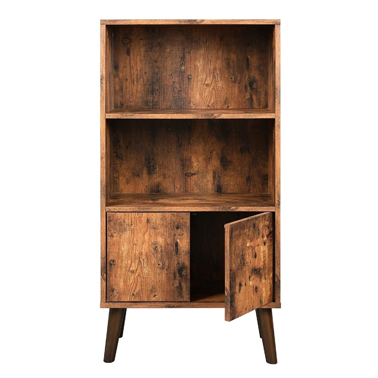 2 Tier Wooden Bookshelf With Storage Cabinet And Angled Legs, Brown- Saltoro Sherpi