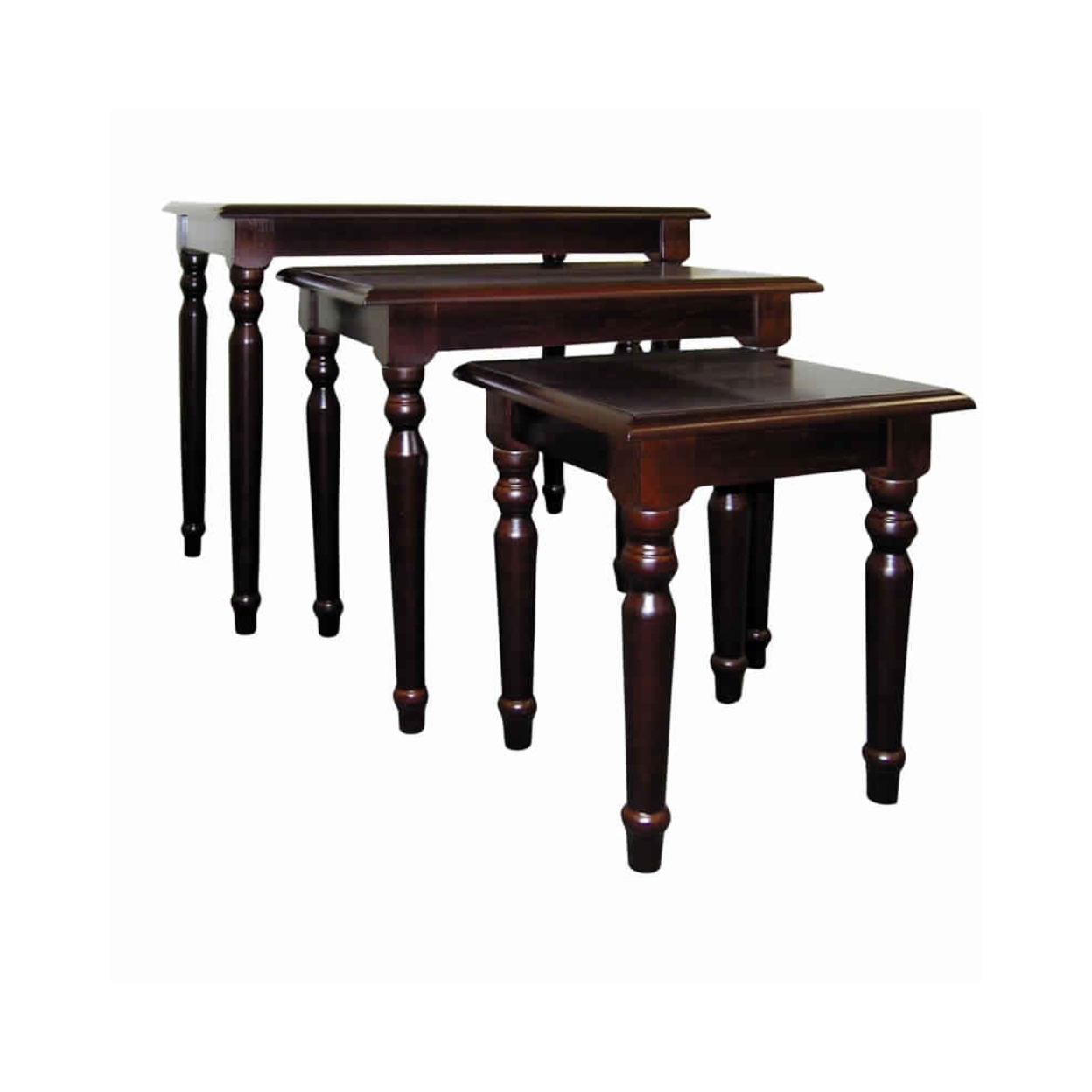 3 Piece Wooden Nesting Tables With Turned Tapered Legs, Cherry Brown- Saltoro Sherpi