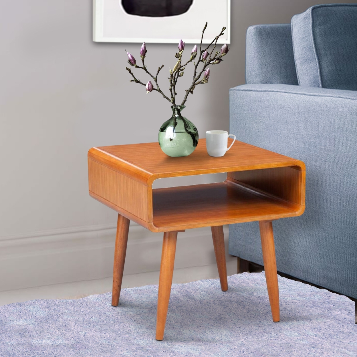 Rectangular Wooden End Table With Open Shelf And Splayed Legs, Brown- Saltoro Sherpi