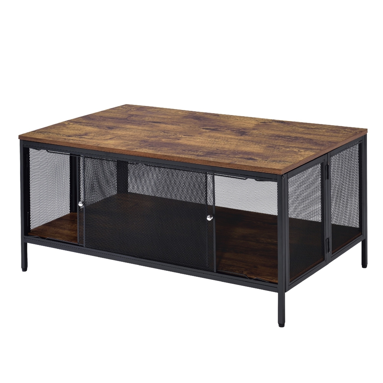 Metal Coffee Table With 1 Bottom Shelf And Mesh Design, Brown And Gray- Saltoro Sherpi