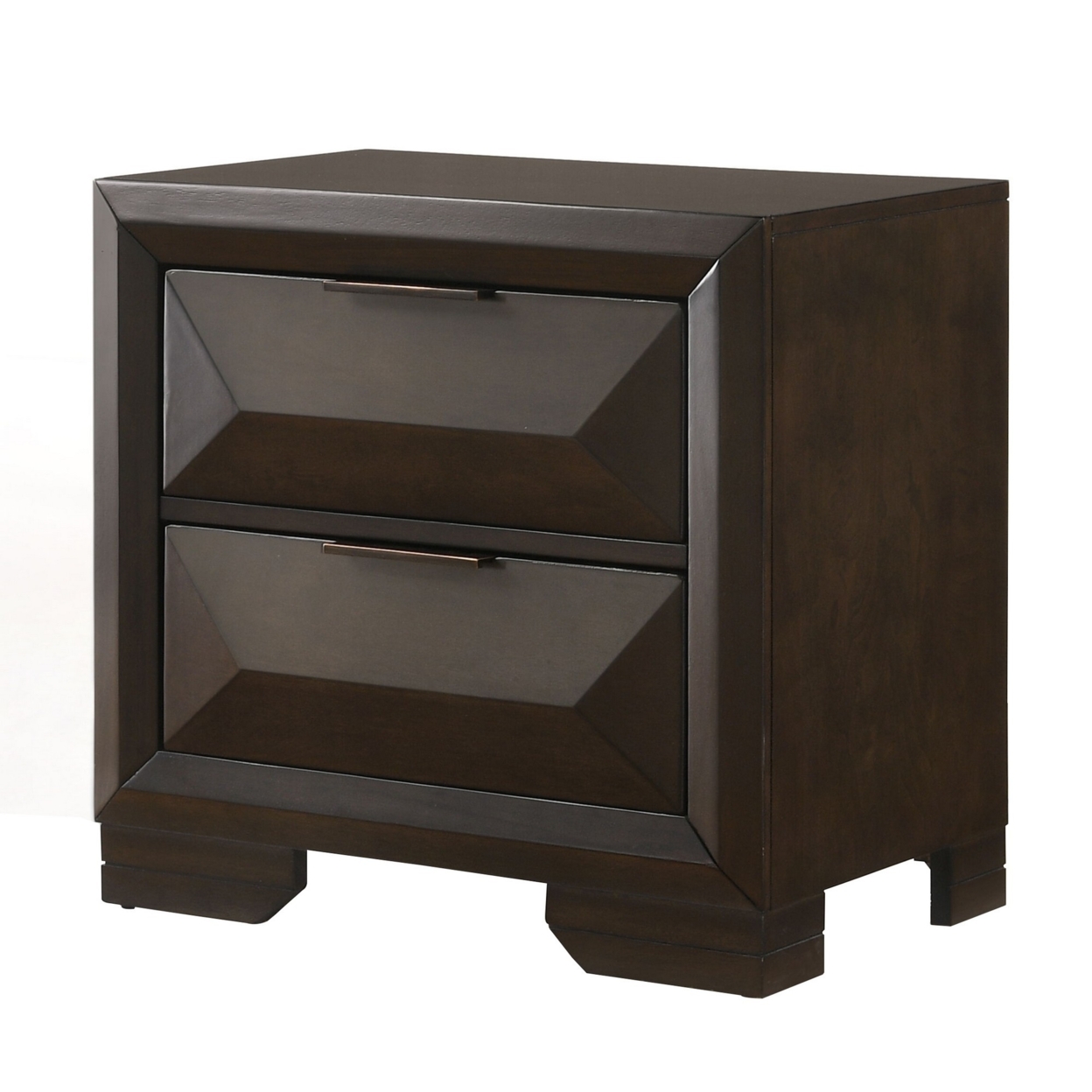 Wooden Nightstand With Dramatic Bevel Drawer Fronts, Espresso Brown- Saltoro Sherpi