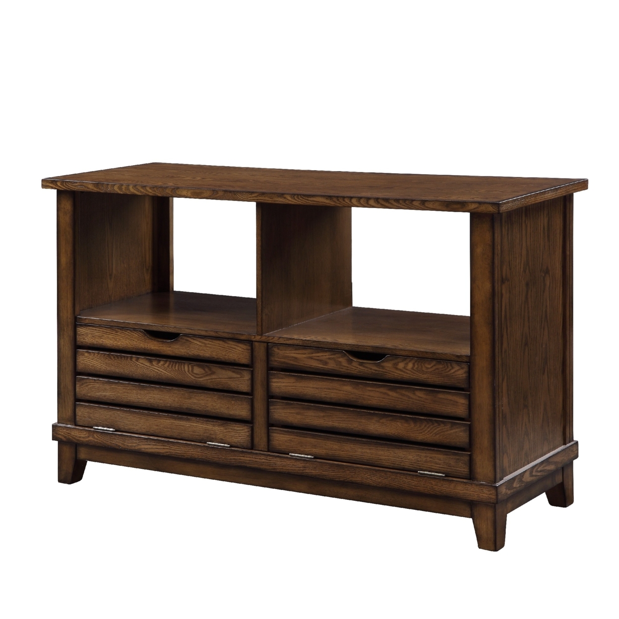 Slatted Front Sofa Table With Two Drawers And Two Shelf, Brown- Saltoro Sherpi
