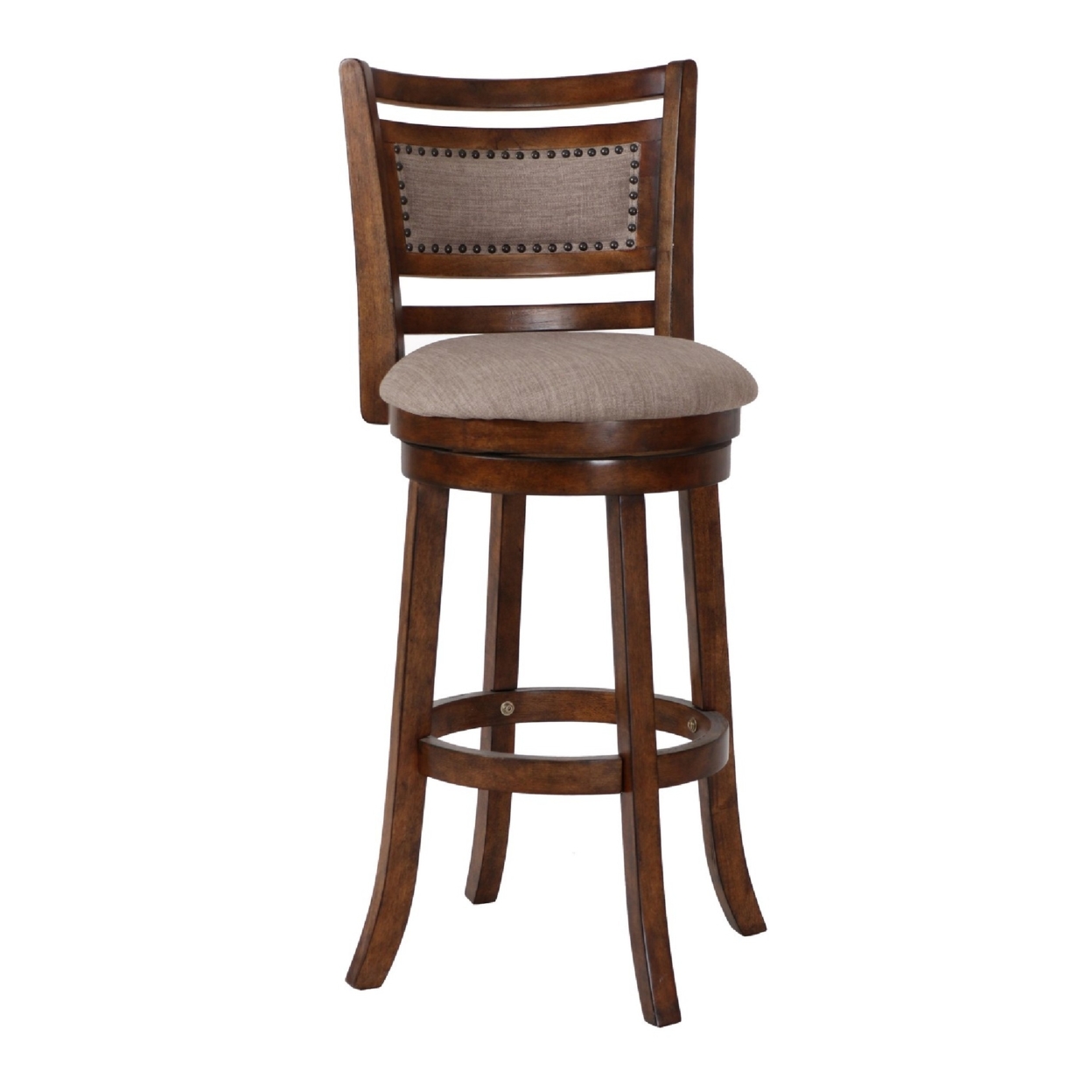Curved Swivel Barstool With Fabric Padded Seating, Brown And Beige- Saltoro Sherpi