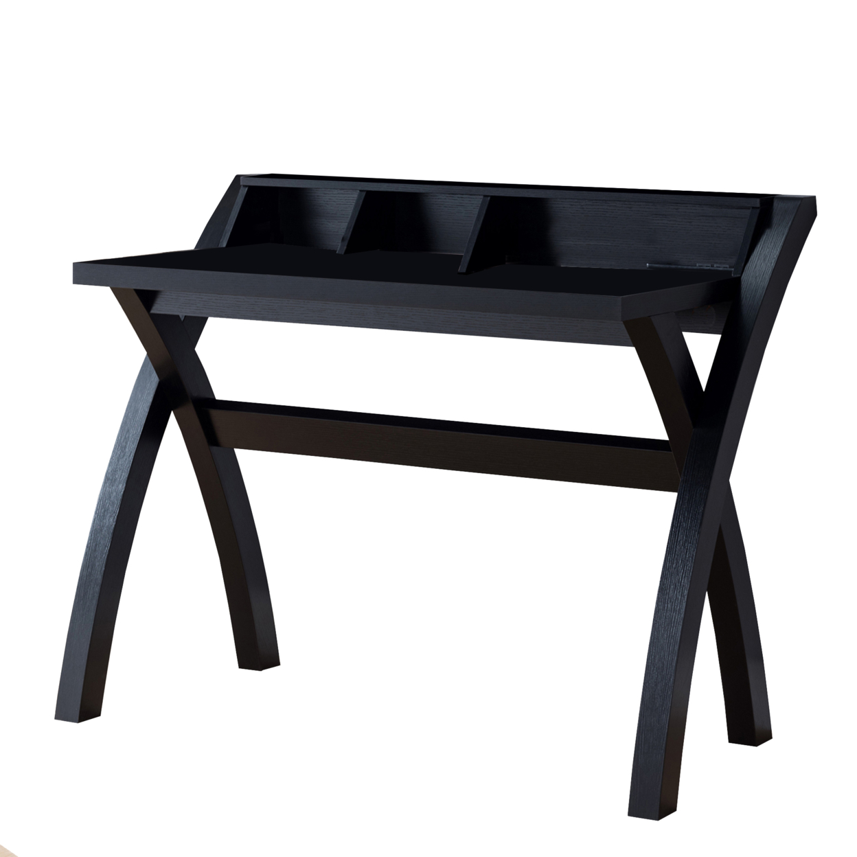 Multifunctional Wooden Desk With Electric Outlet And Trestle Base, Black- Saltoro Sherpi