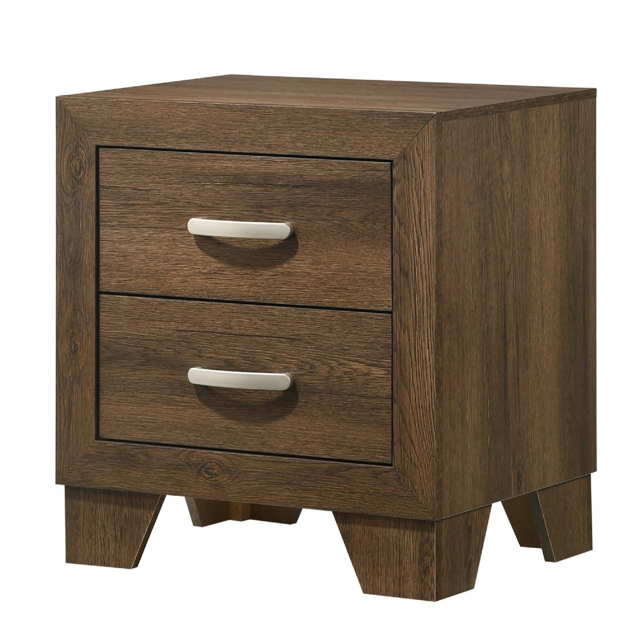 Transitional Style Wooden Nightstand With 2 Drawers And Metal Handles,Brown- Saltoro Sherpi