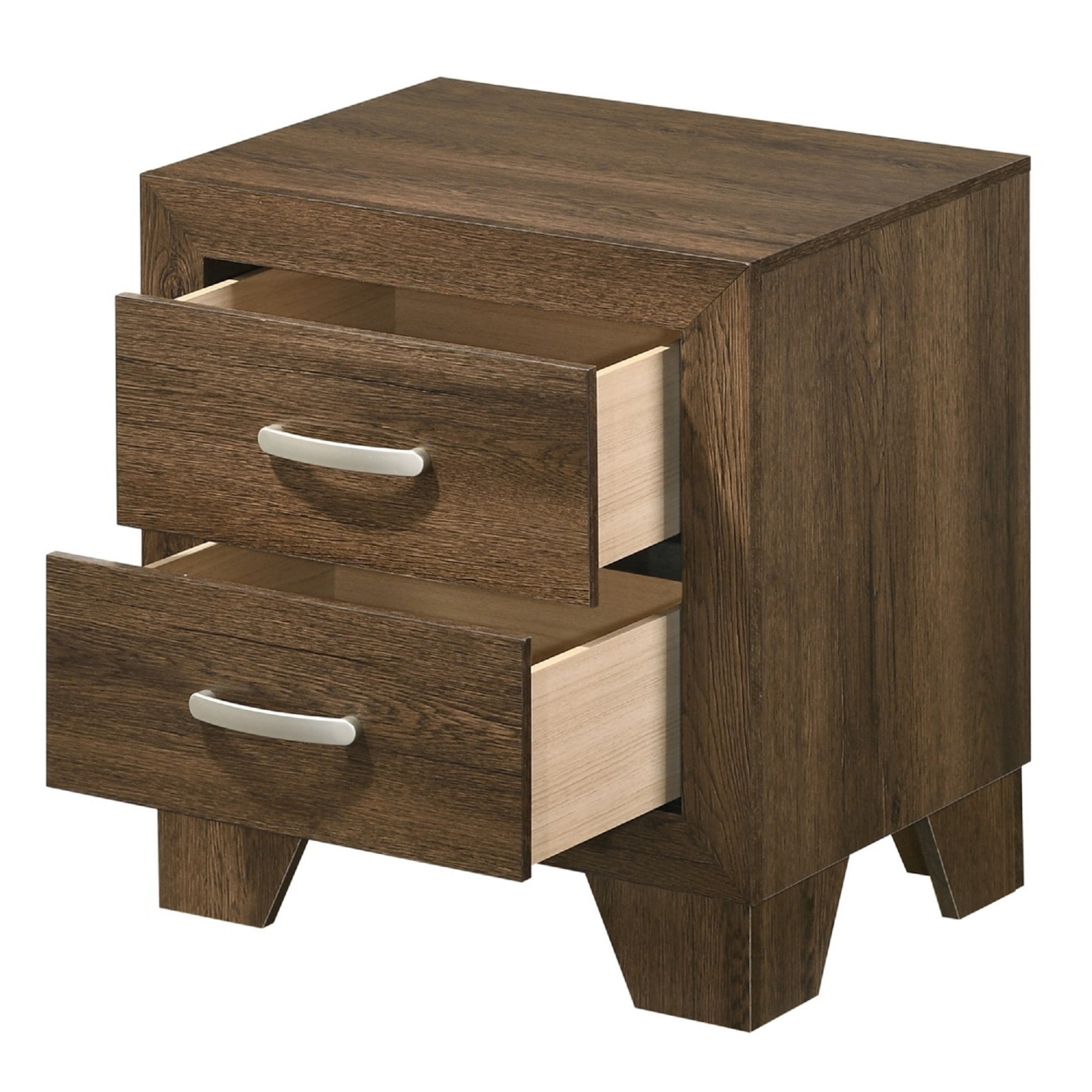 Transitional Style Wooden Nightstand With 2 Drawers And Metal Handles,Brown- Saltoro Sherpi