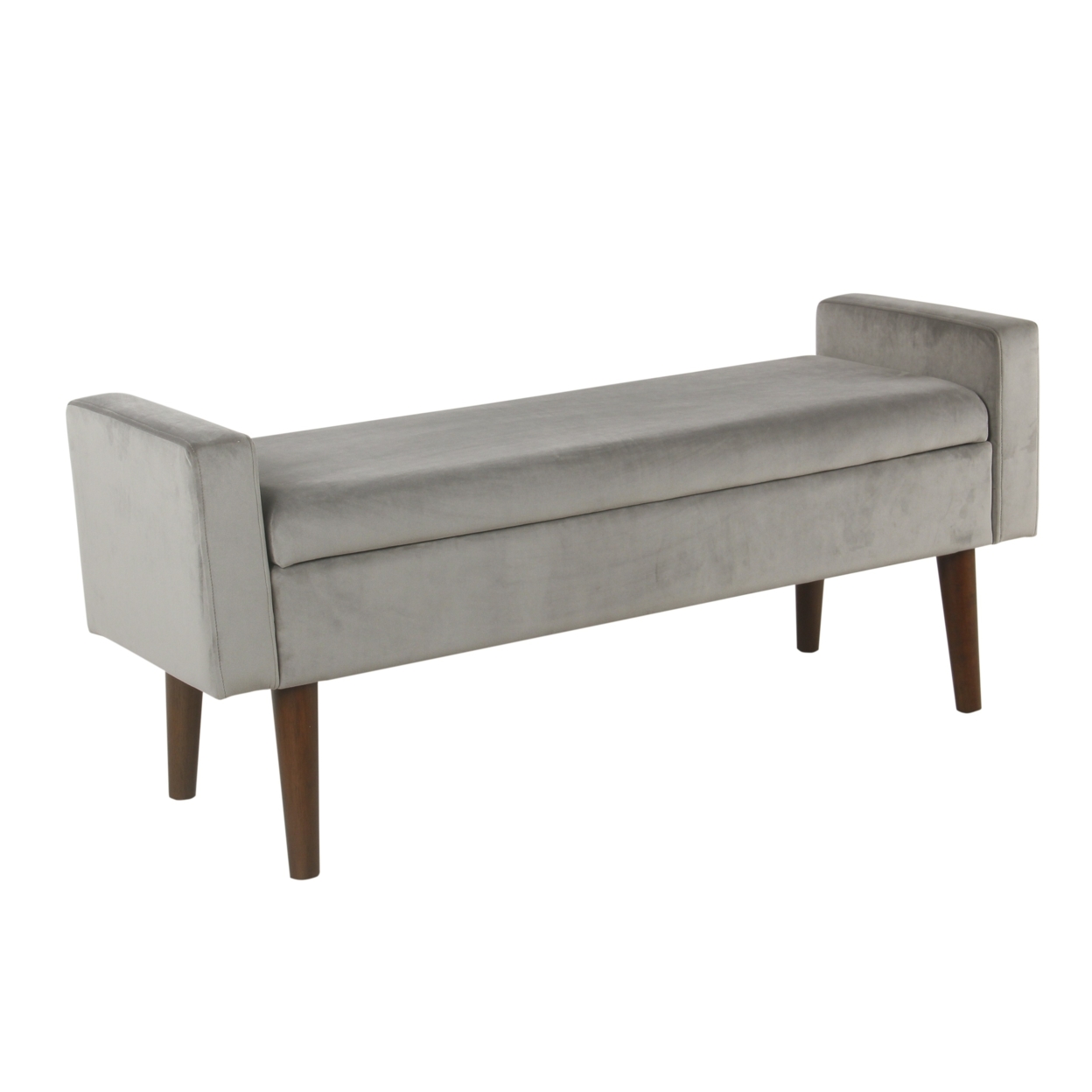 Velvet Upholstered Wooden Bench with Lift Top Storage and Tapered Feet, Gray
