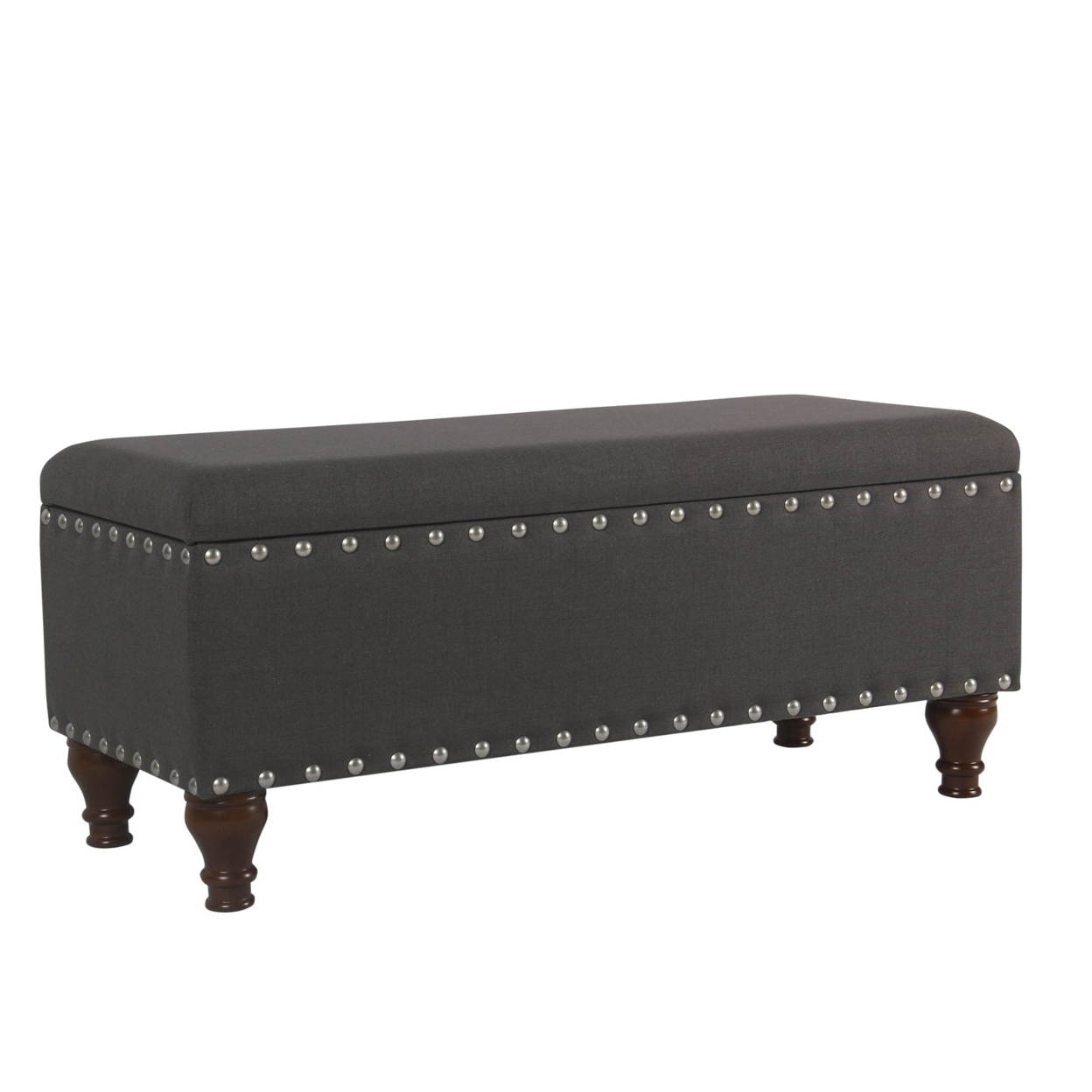 Fabric Upholstered Wooden Storage Bench With Nail Head Trim, Large, Dark Gray And Brown- Saltoro Sherpi