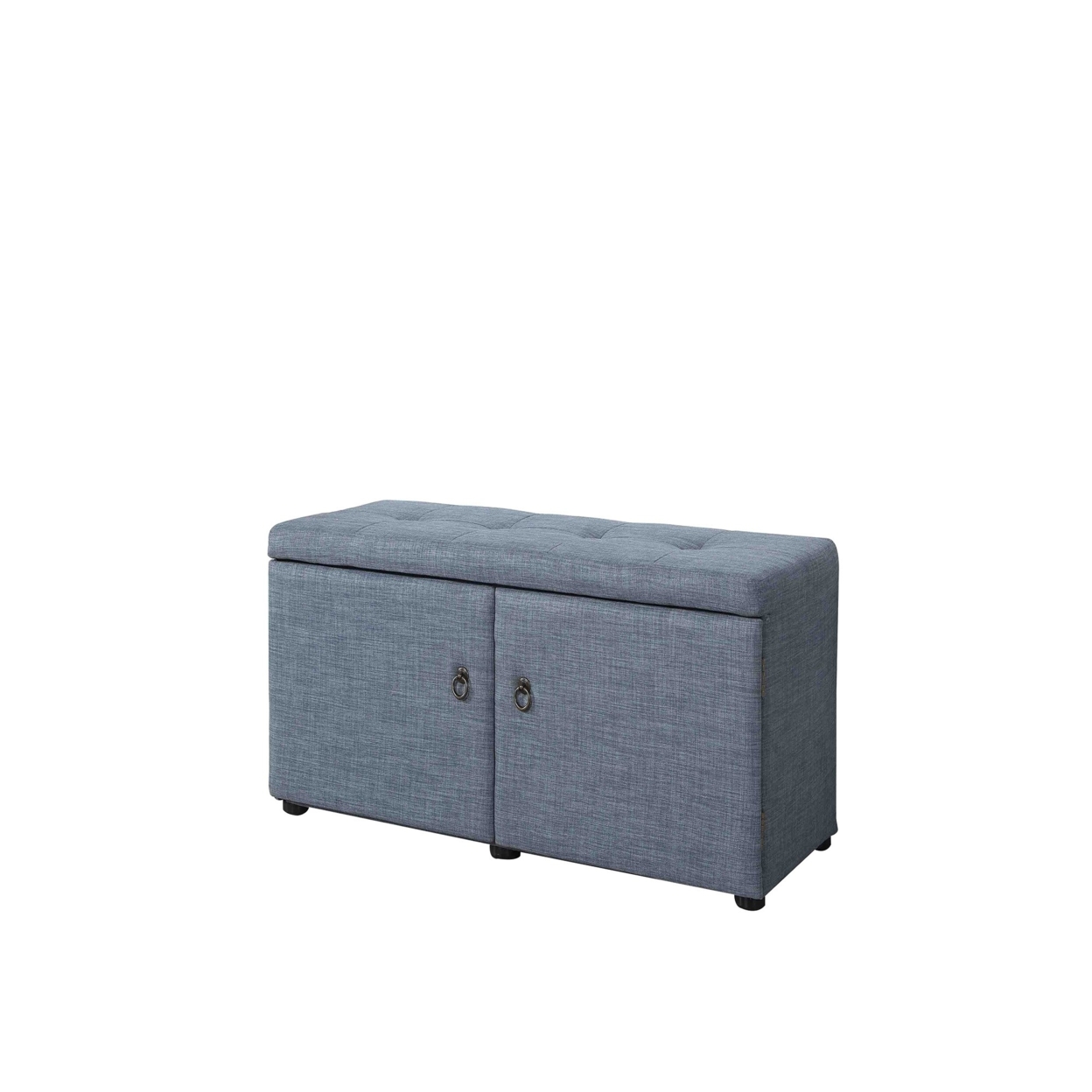 Fabric Upholstered Shoe Storage Bench With Button Tufted Seating, Blue- Saltoro Sherpi