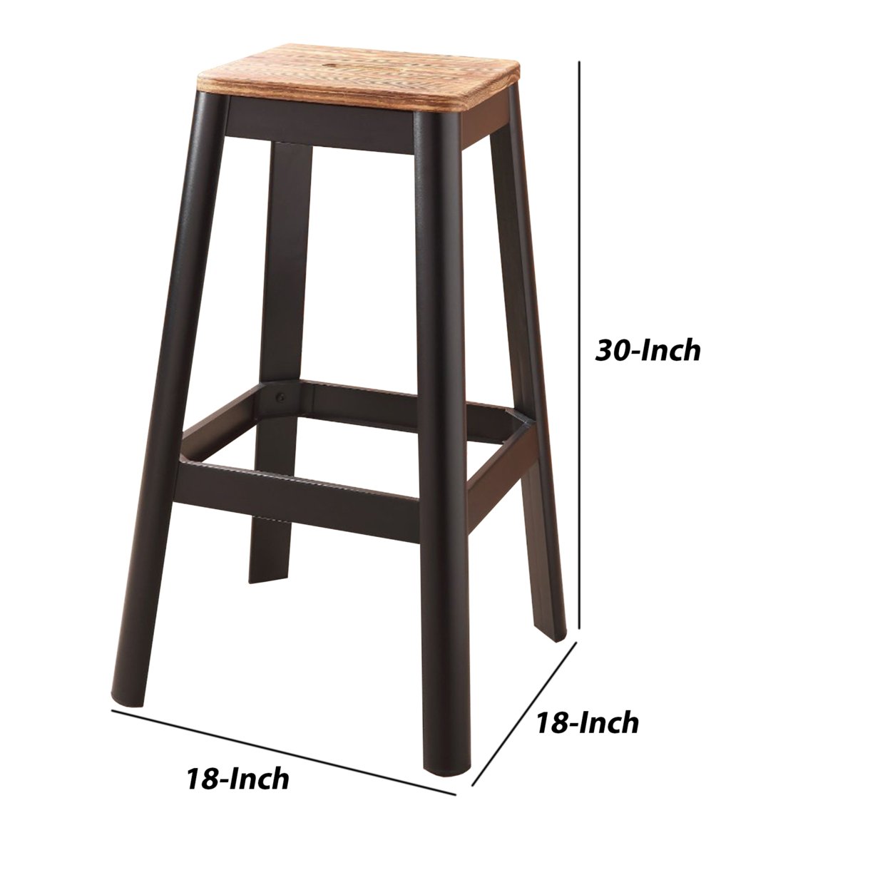 Industrial Style Metal Frame And Wooden Bar Stool, Brown And Black- Saltoro Sherpi