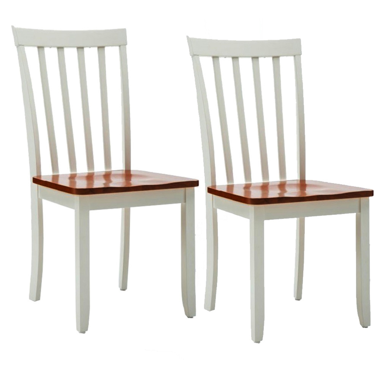 Wooden Seat Dining Chair With Slatted Backrest, Set Of 2, Brown And White- Saltoro Sherpi