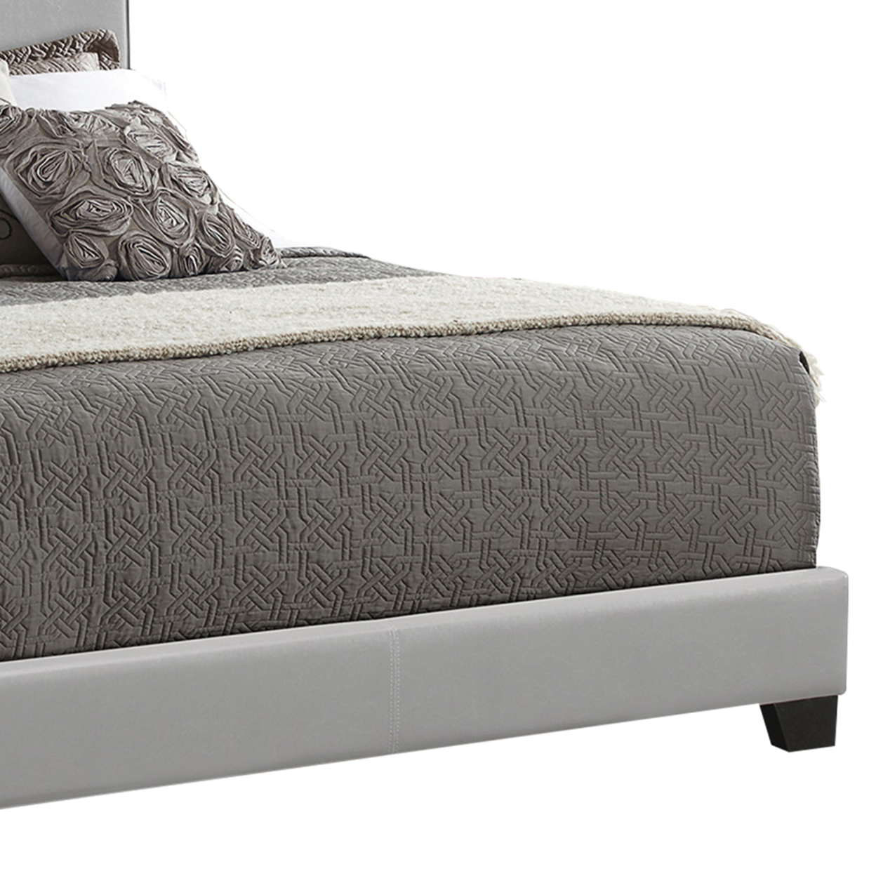 Leather Upholstered Queen Size Platform Bed, Gray- Saltoro Sherpi