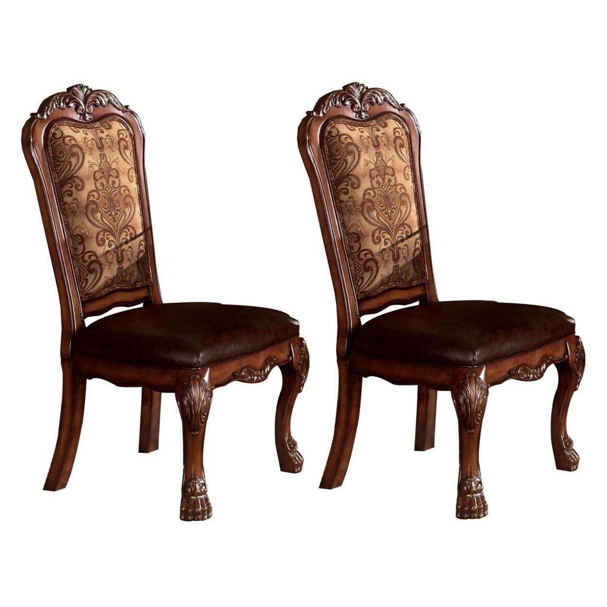 Wooden Side Chair With Claw Legs And Leatherette Seat, Brown, Set Of Two- Saltoro Sherpi