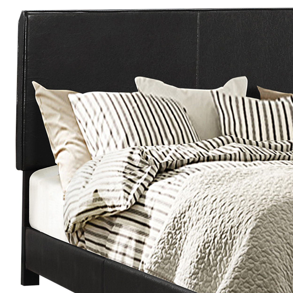 Leather Upholstered Queen Size Platform Bed, Black- Saltoro Sherpi