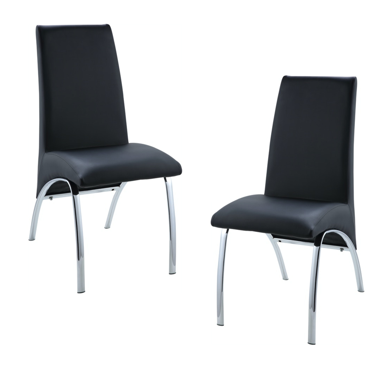 Leatherette Upholstered Side Chairs With Metal Base, Black And Silver, Set Of Two- Saltoro Sherpi