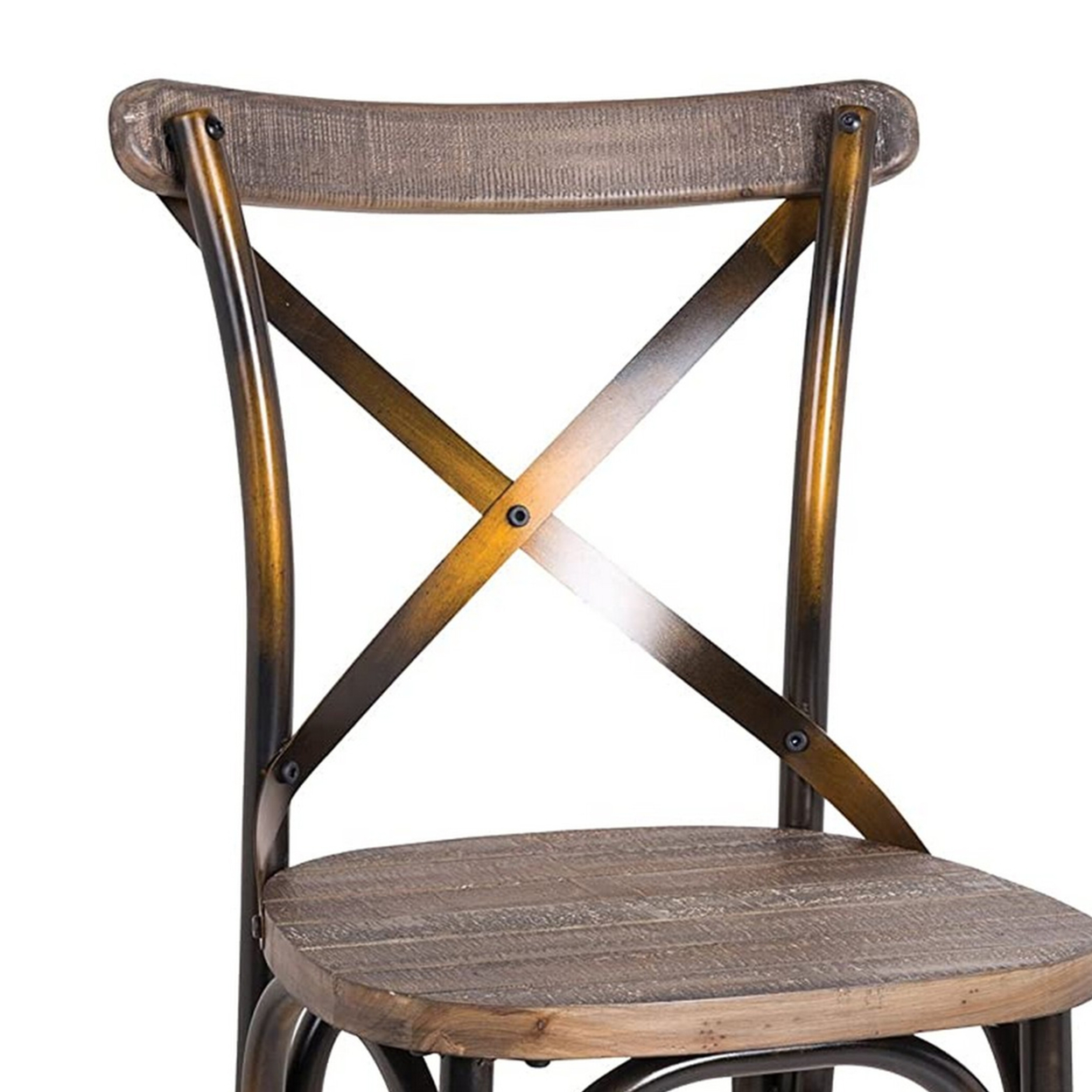 Industrial Dining Chair With Wood, Metal Backrest, Brown, Copper- Saltoro Sherpi